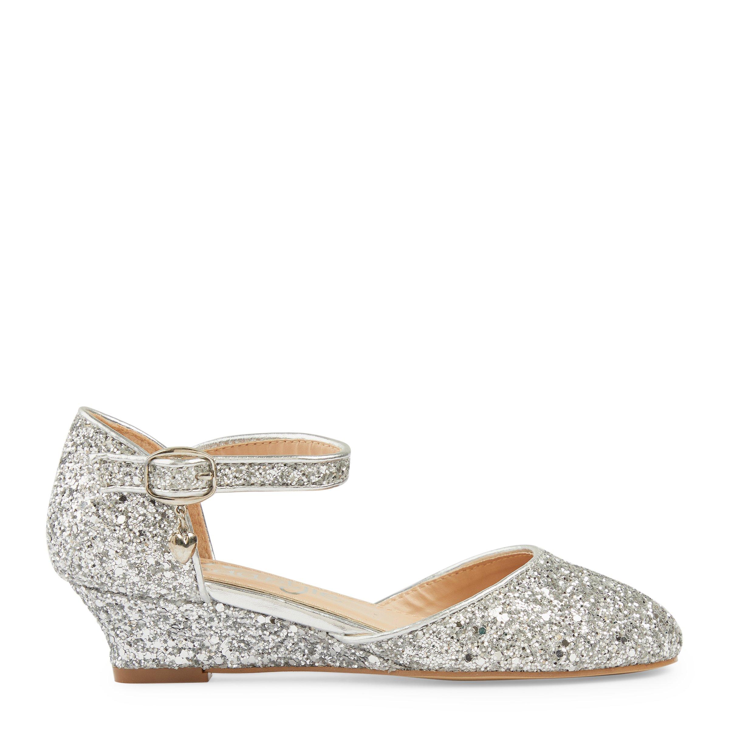 Girls silver heeled shoes deals