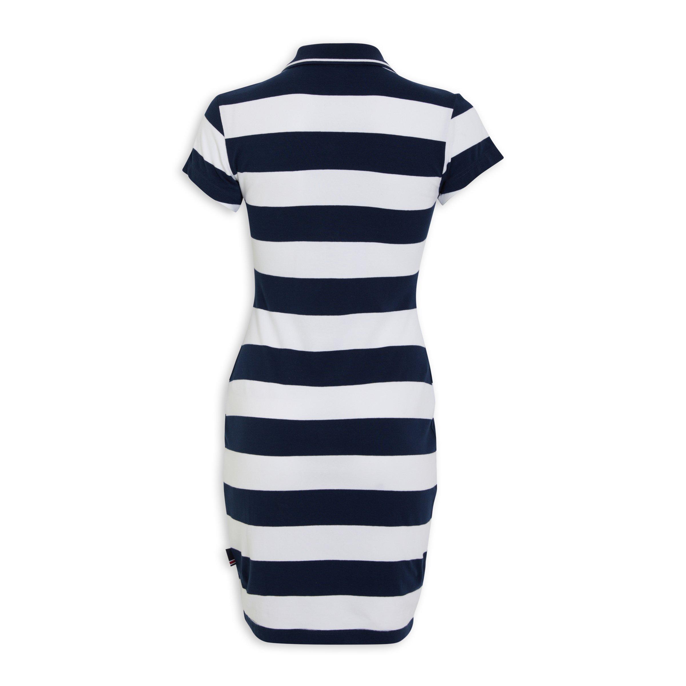 Navy and white striped dress deals