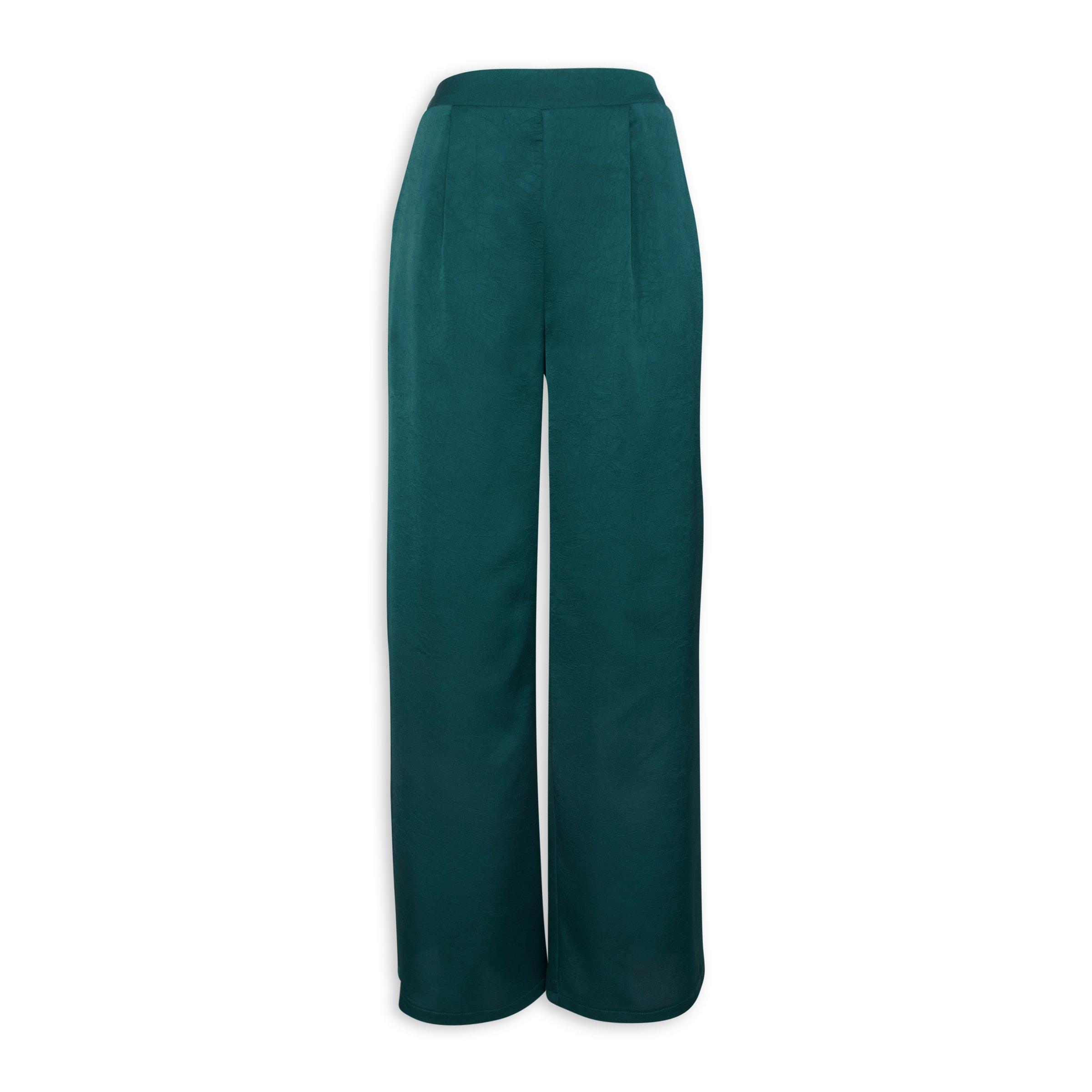 Emerald Green Satin Wide Leg Trousers