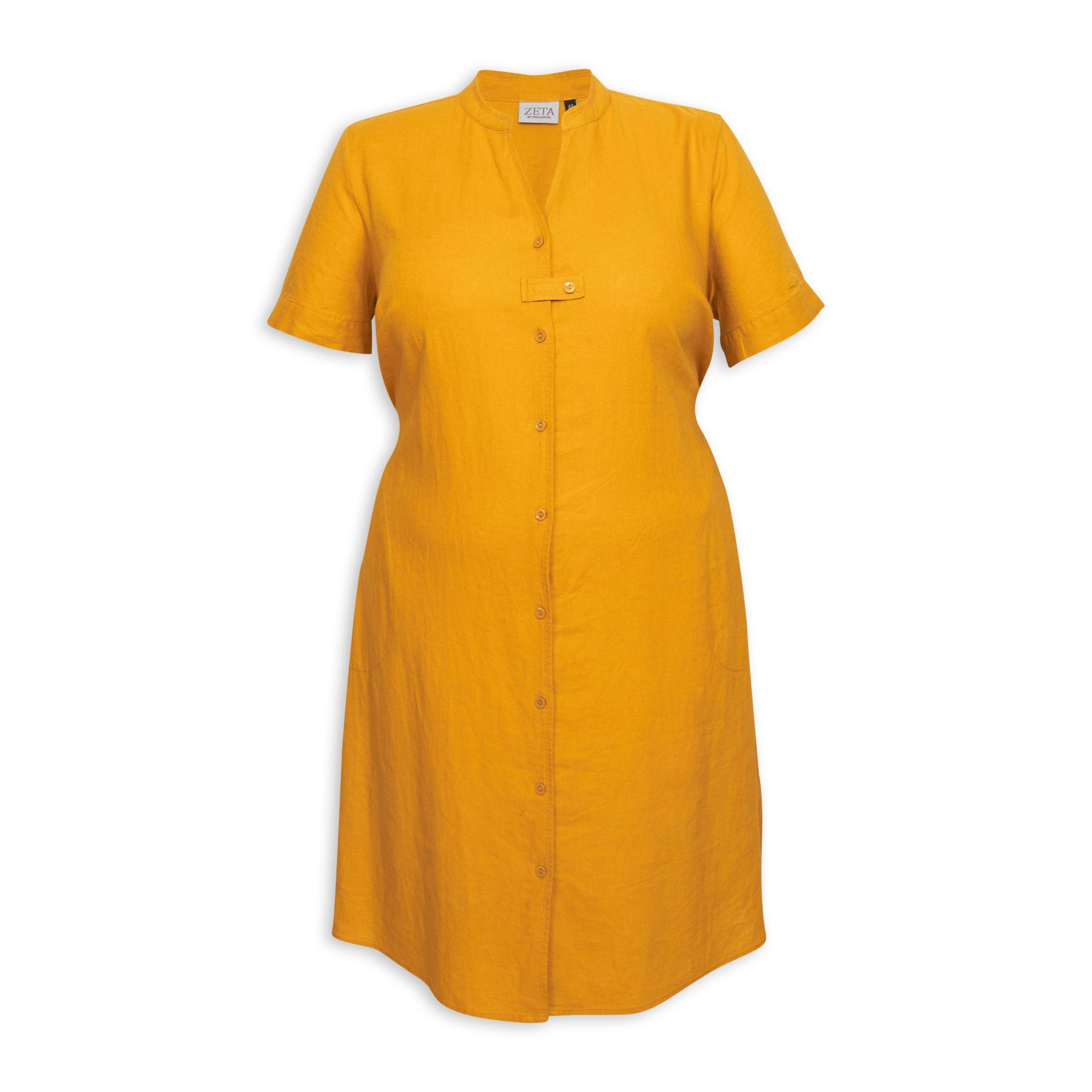 Mustard yellow 2024 button up dress