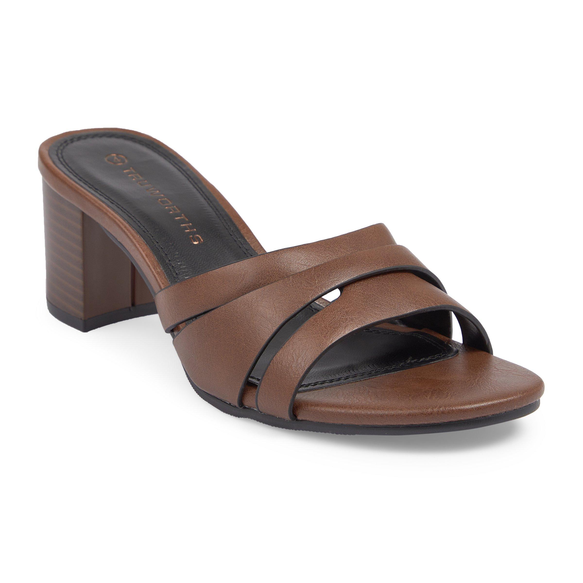 Brown leather hotsell heeled mules