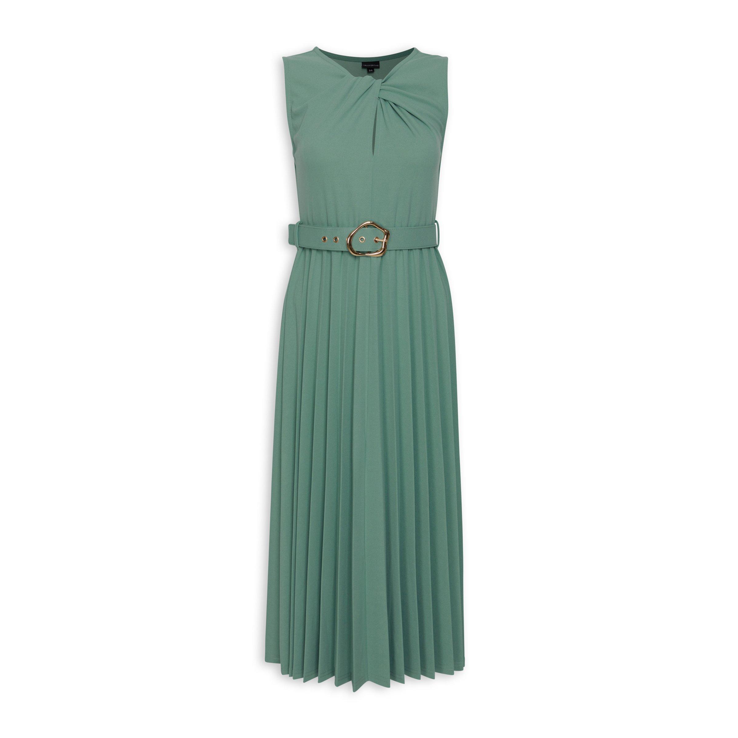 Sage green fit store and flare dress