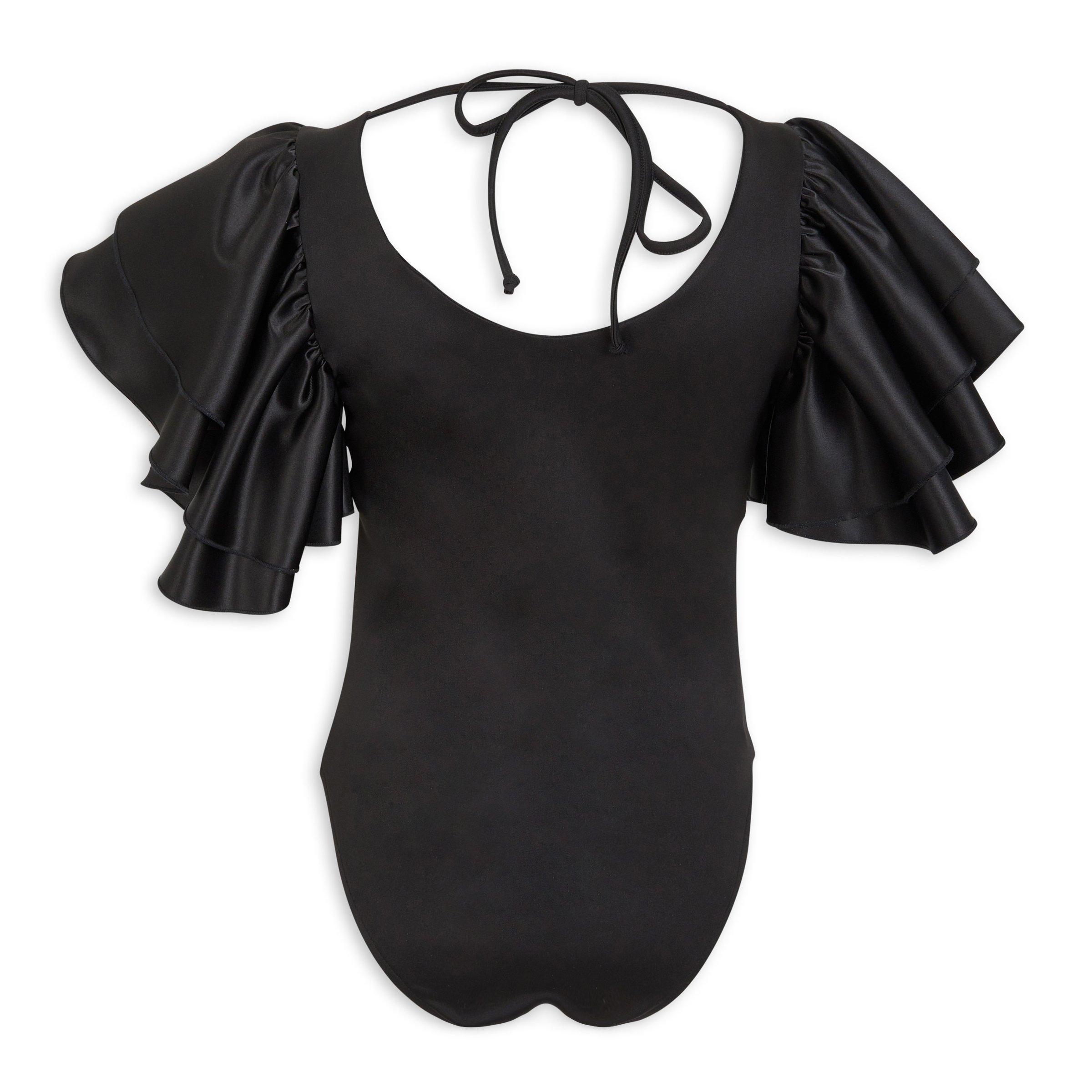 Black ruffle bodysuit deals