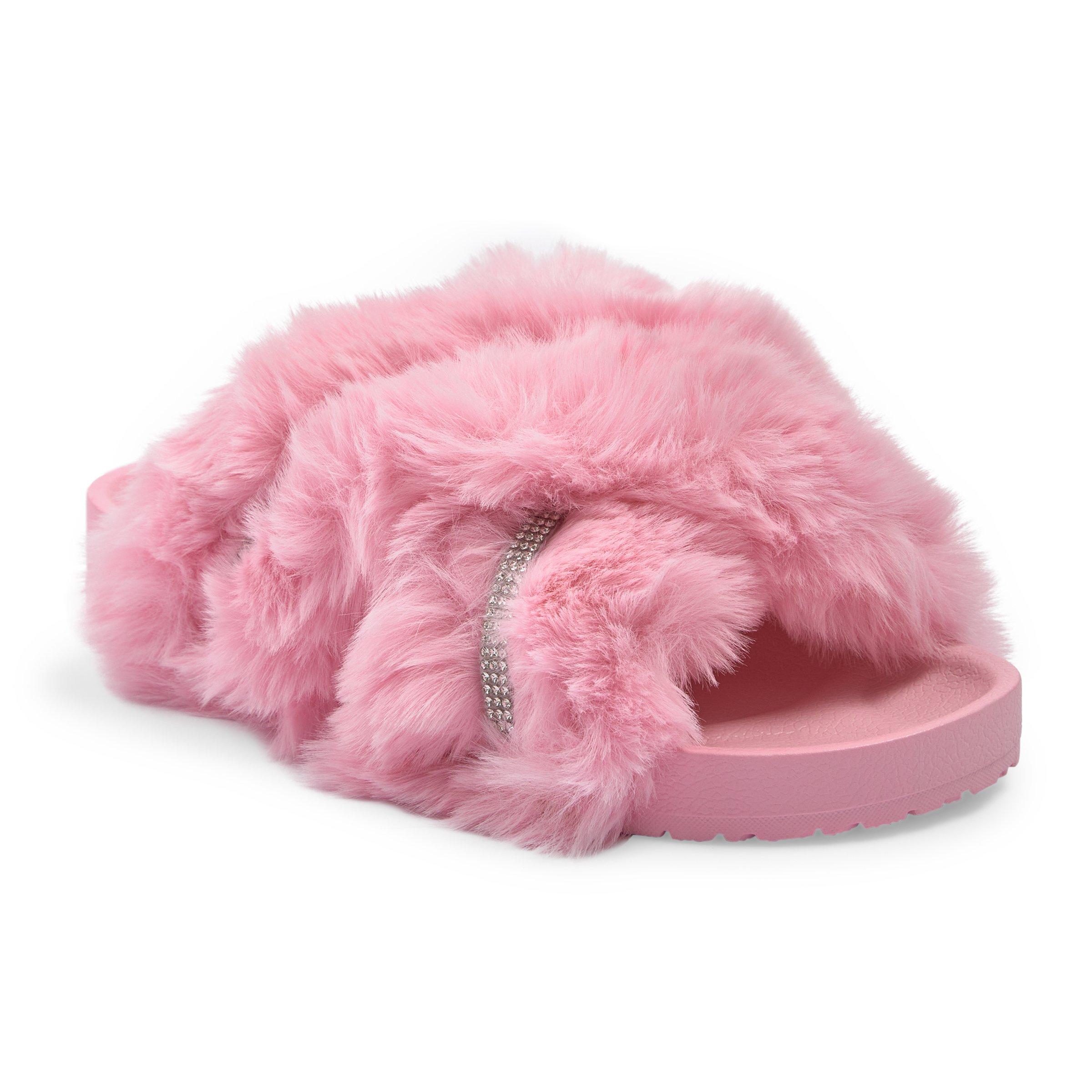 Pink fluffy crossover online slippers