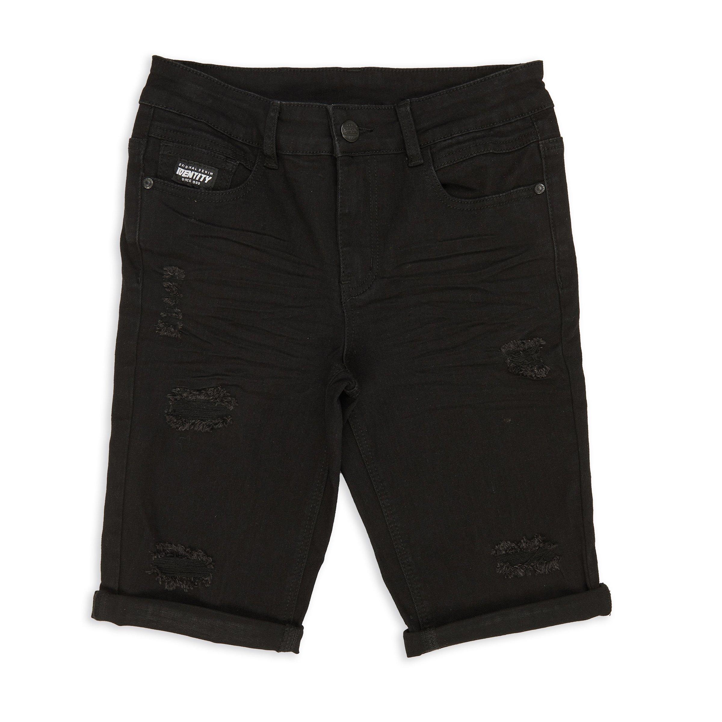 Boys Black Ripped Denim Shorts