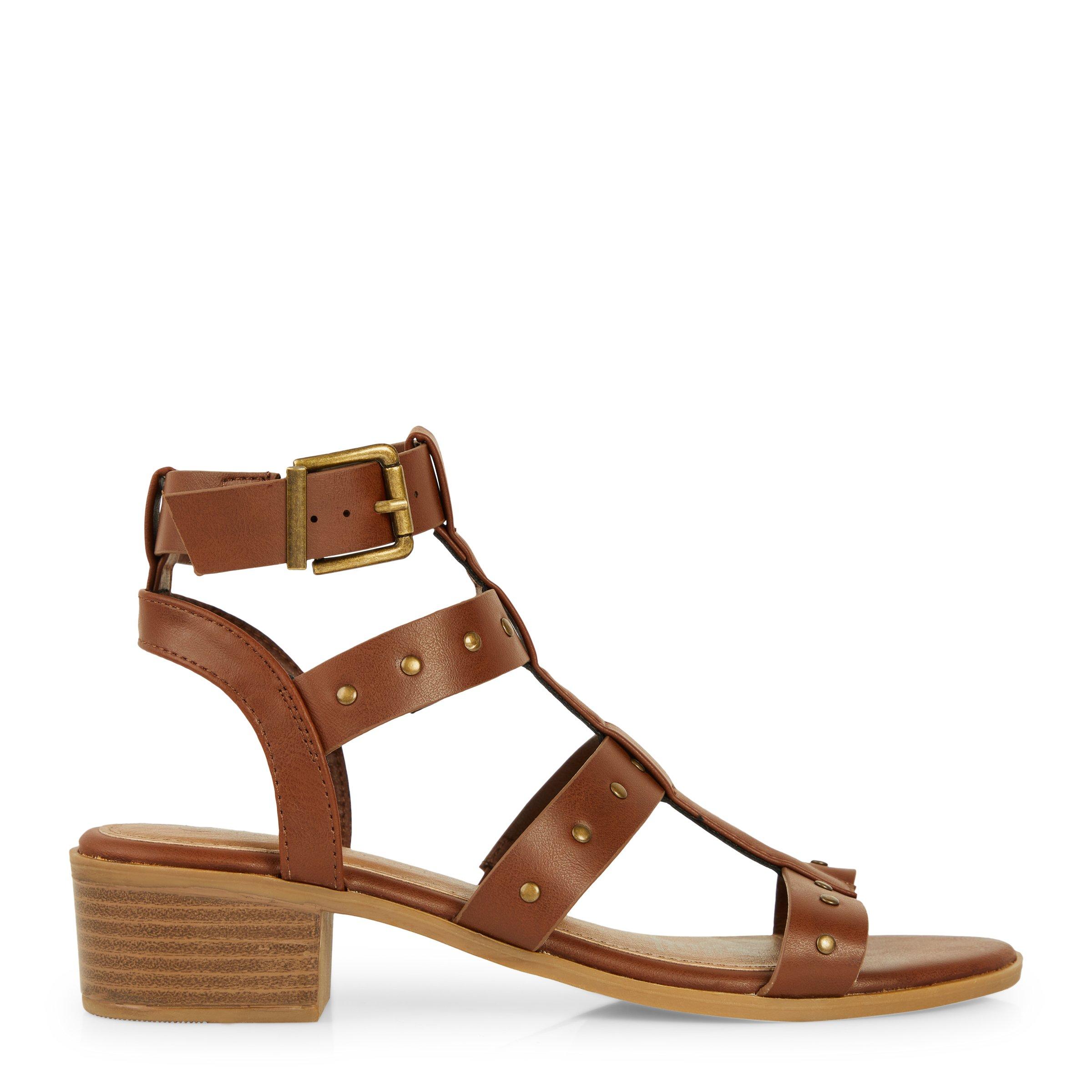 Tan Low Heeled Gladiator Sandals