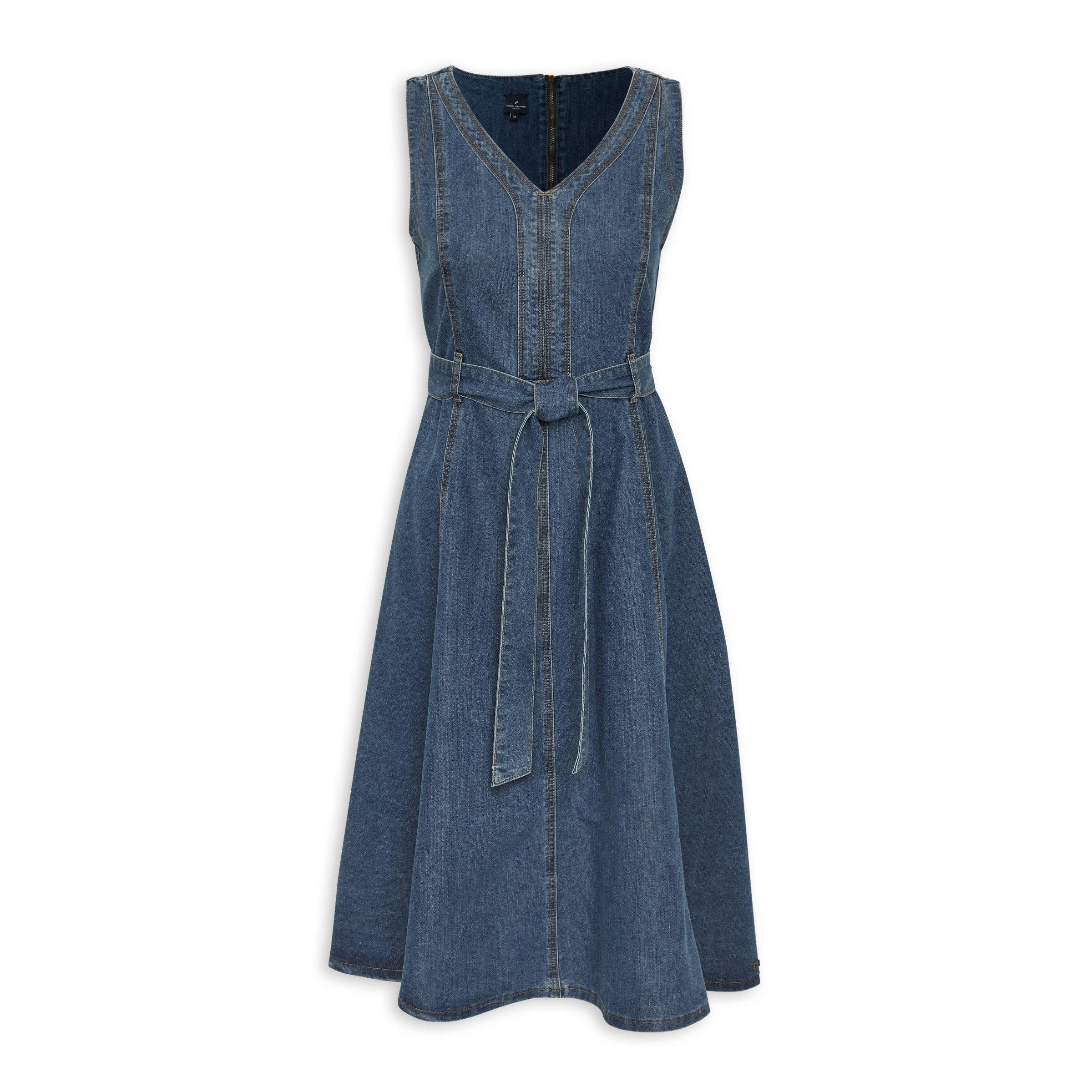 Denim fit and flare clearance dress