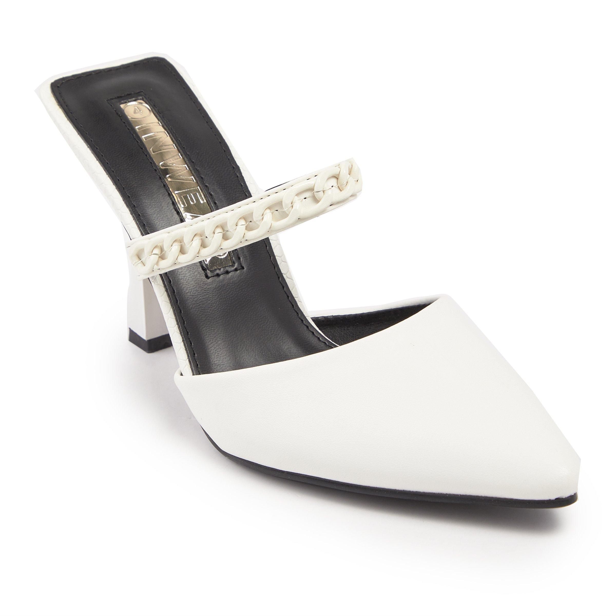 White heeled mule online sandals