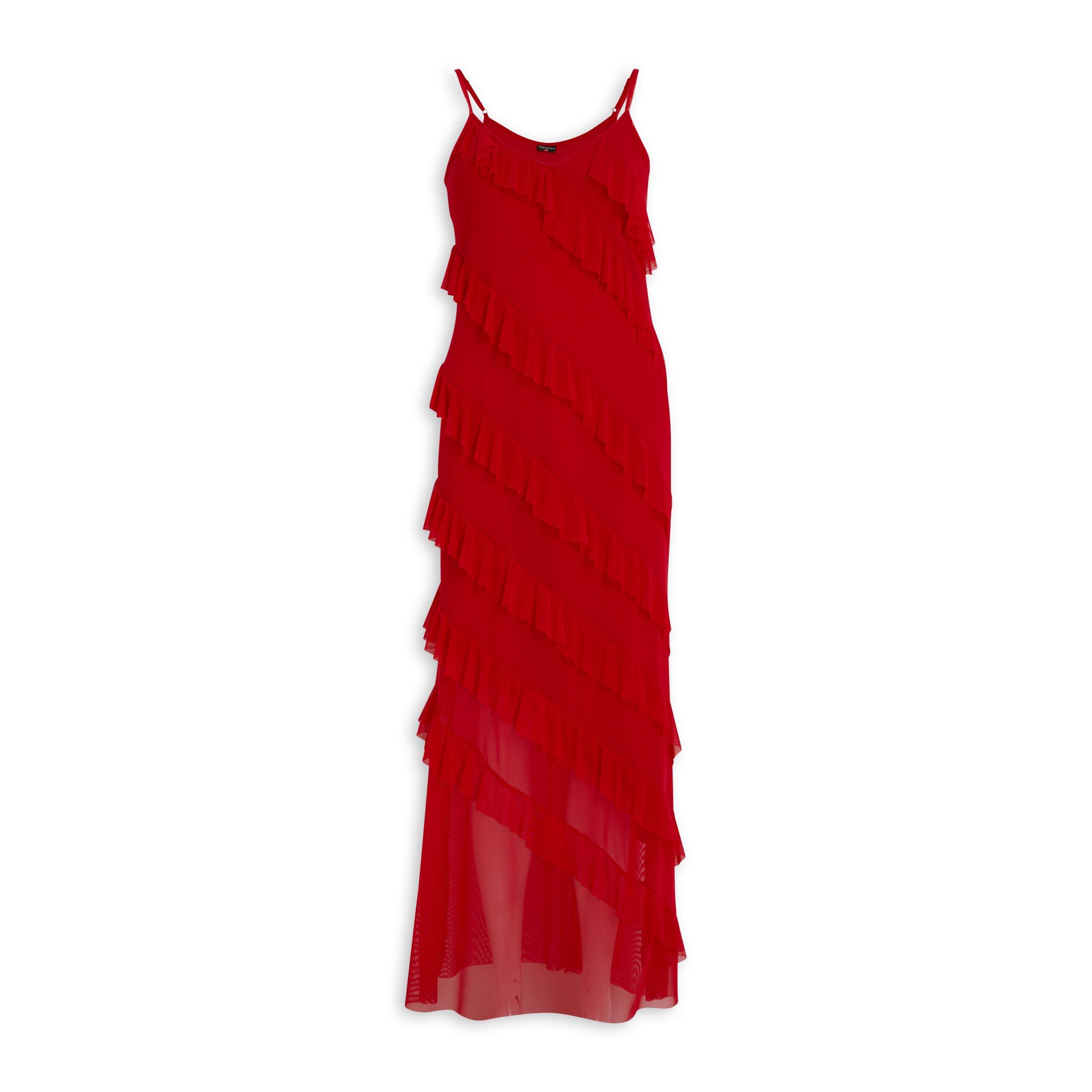 Red best sale ruffle dress