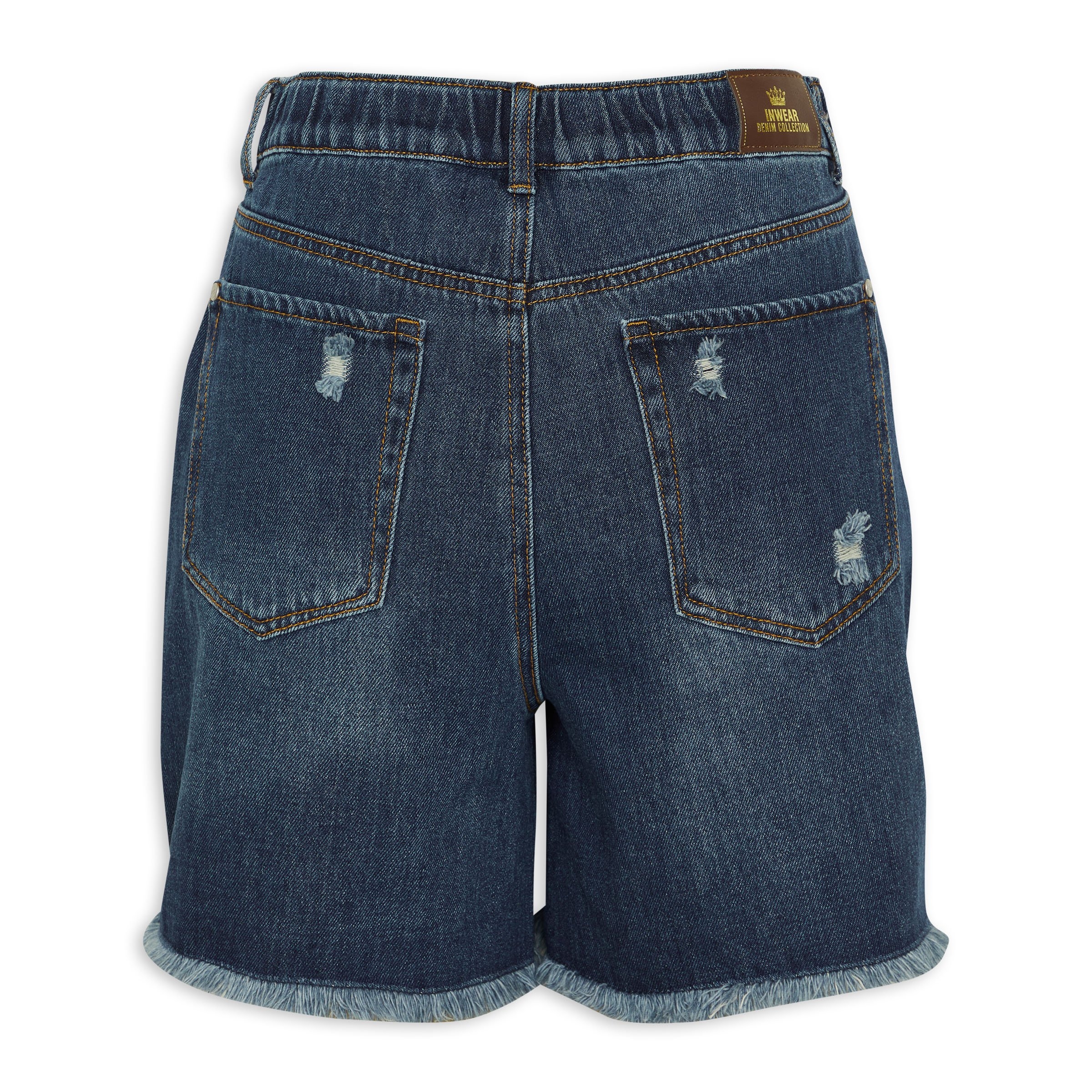 【YOURNUS】Ruble Indigo Pintuck Bermuda Denim Indigo Ripped Denim Shorts (3123017) | Inwear