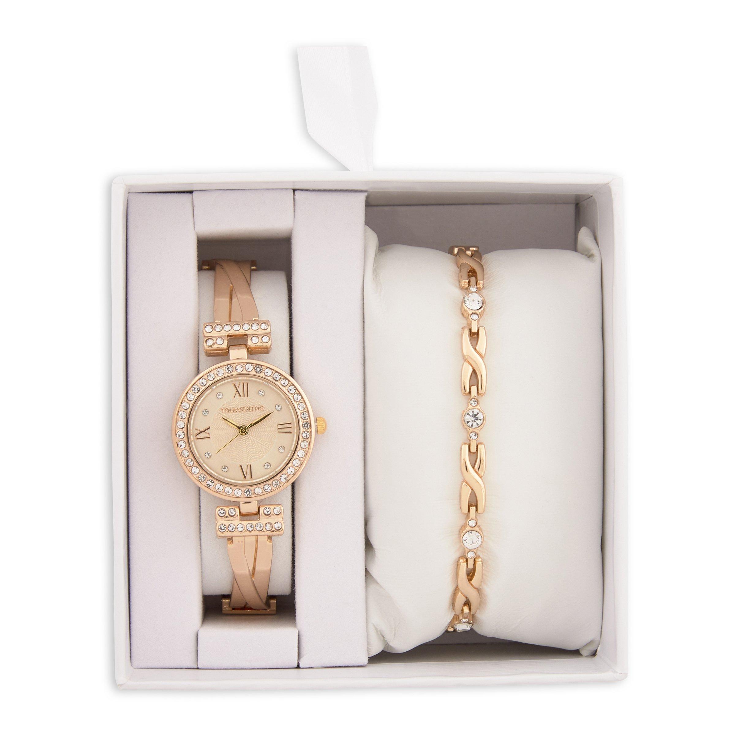 Gold watch hotsell and bracelet set