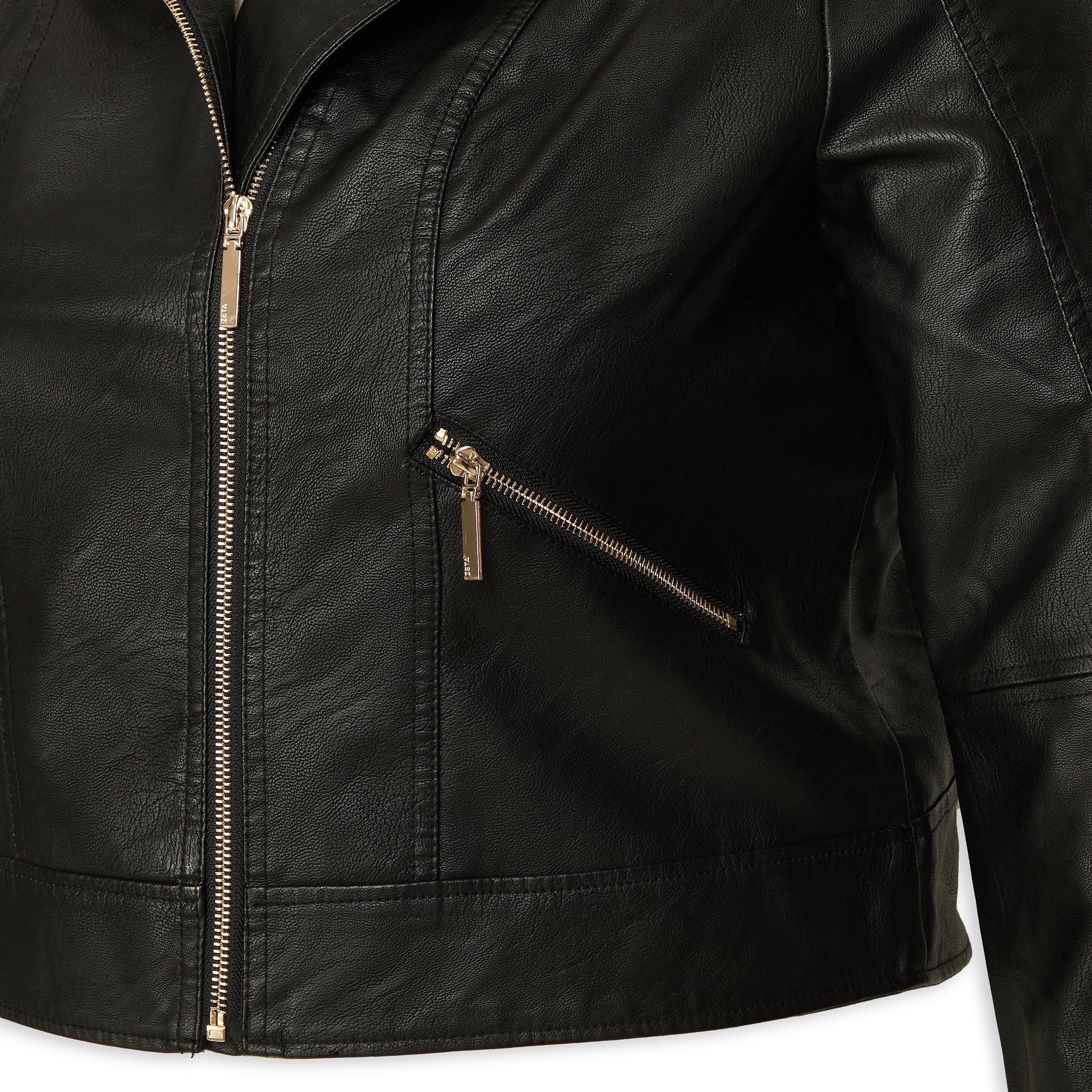 Black Plus Size Biker Jacket (3128395) | Zeta