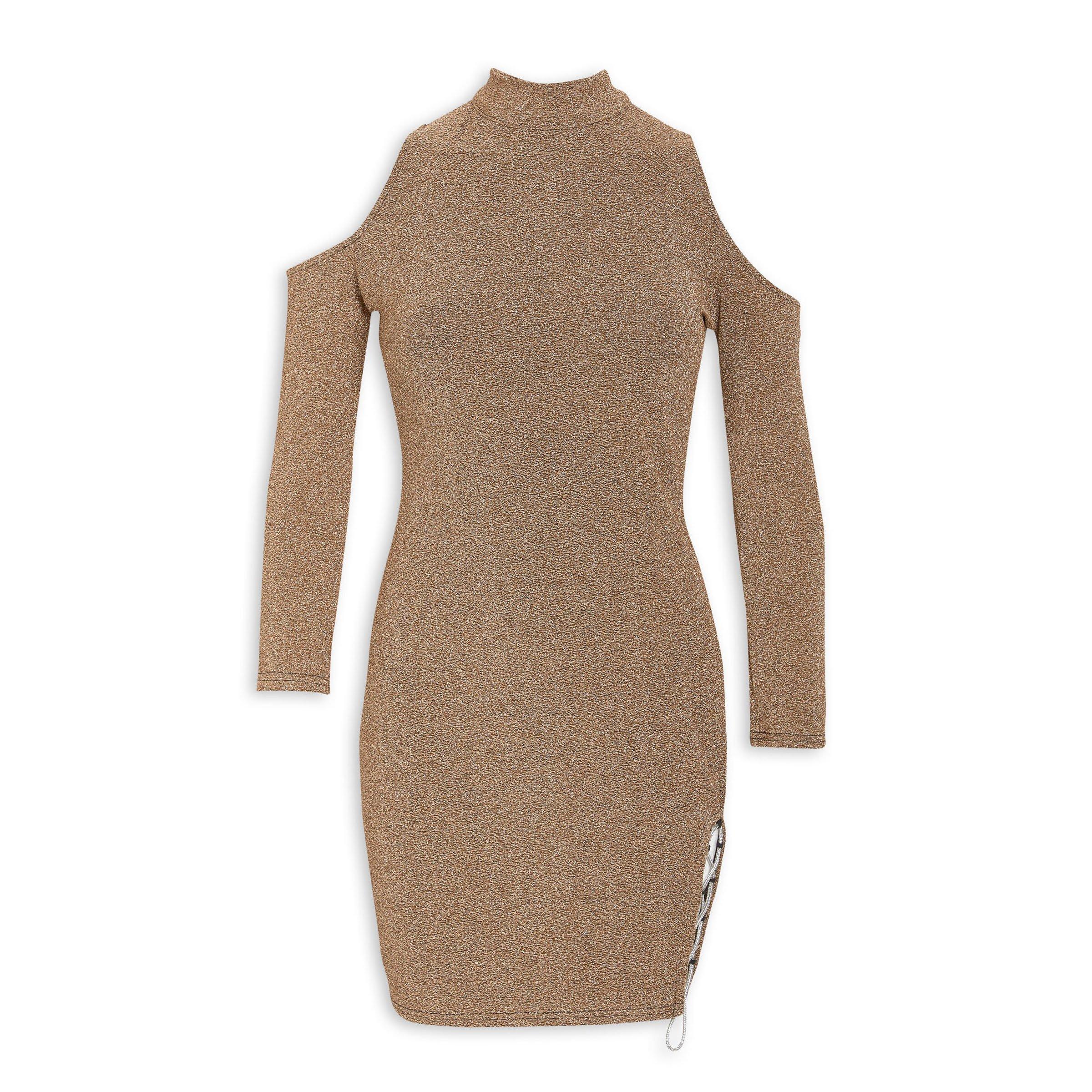 Gold cold hot sale shoulder dress