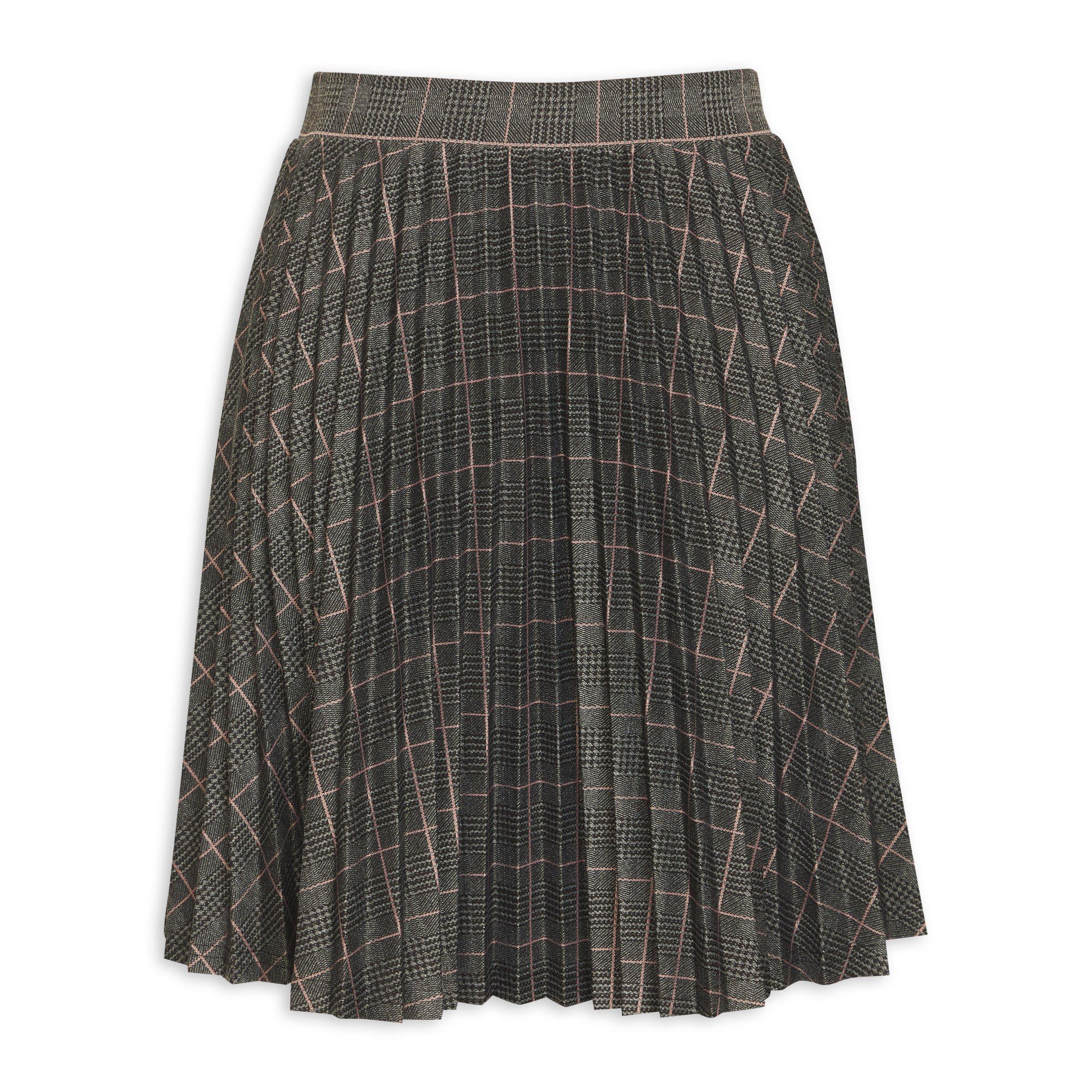 Grey check pleated skirt hotsell