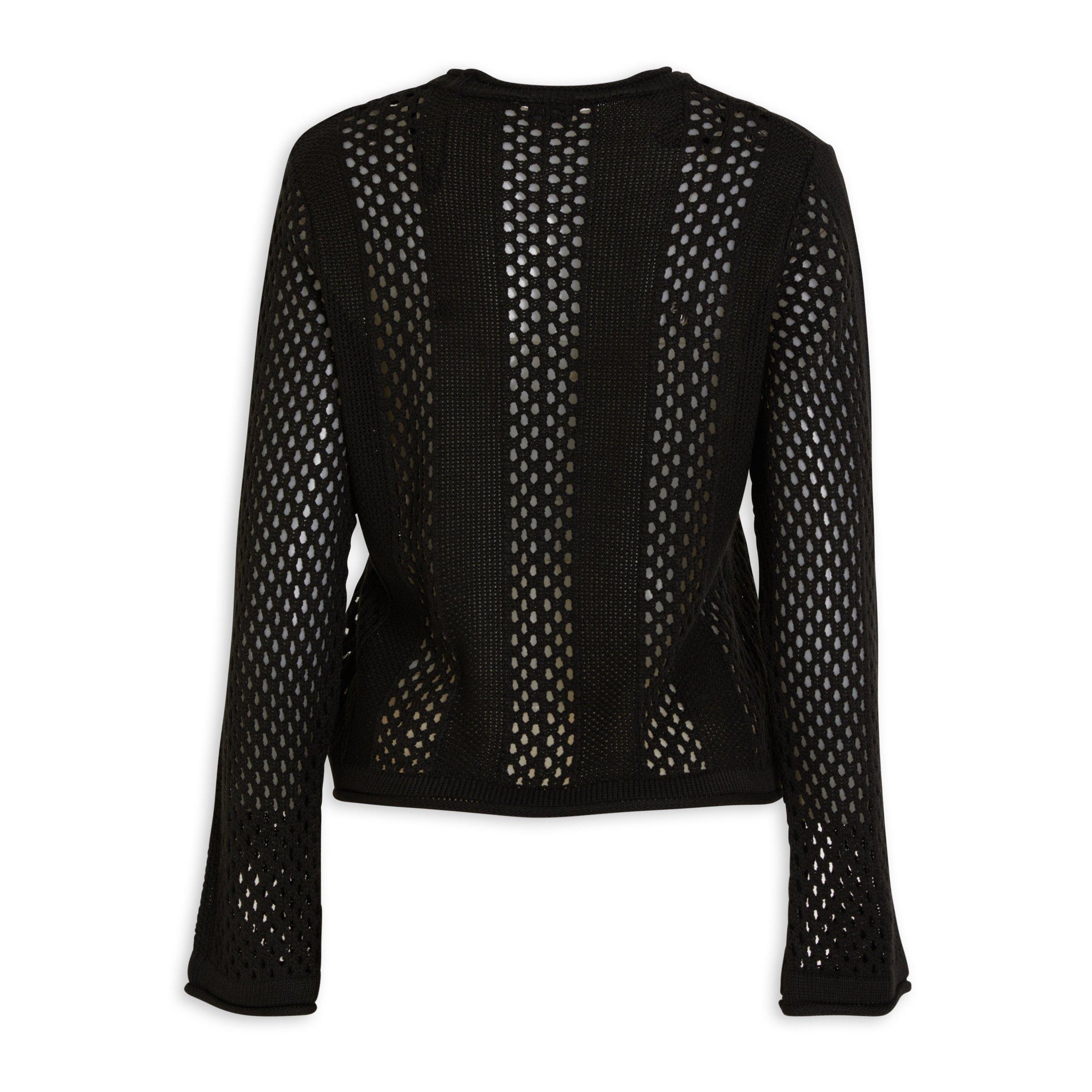 Black Openwork Knit Top (3129653) | Identity