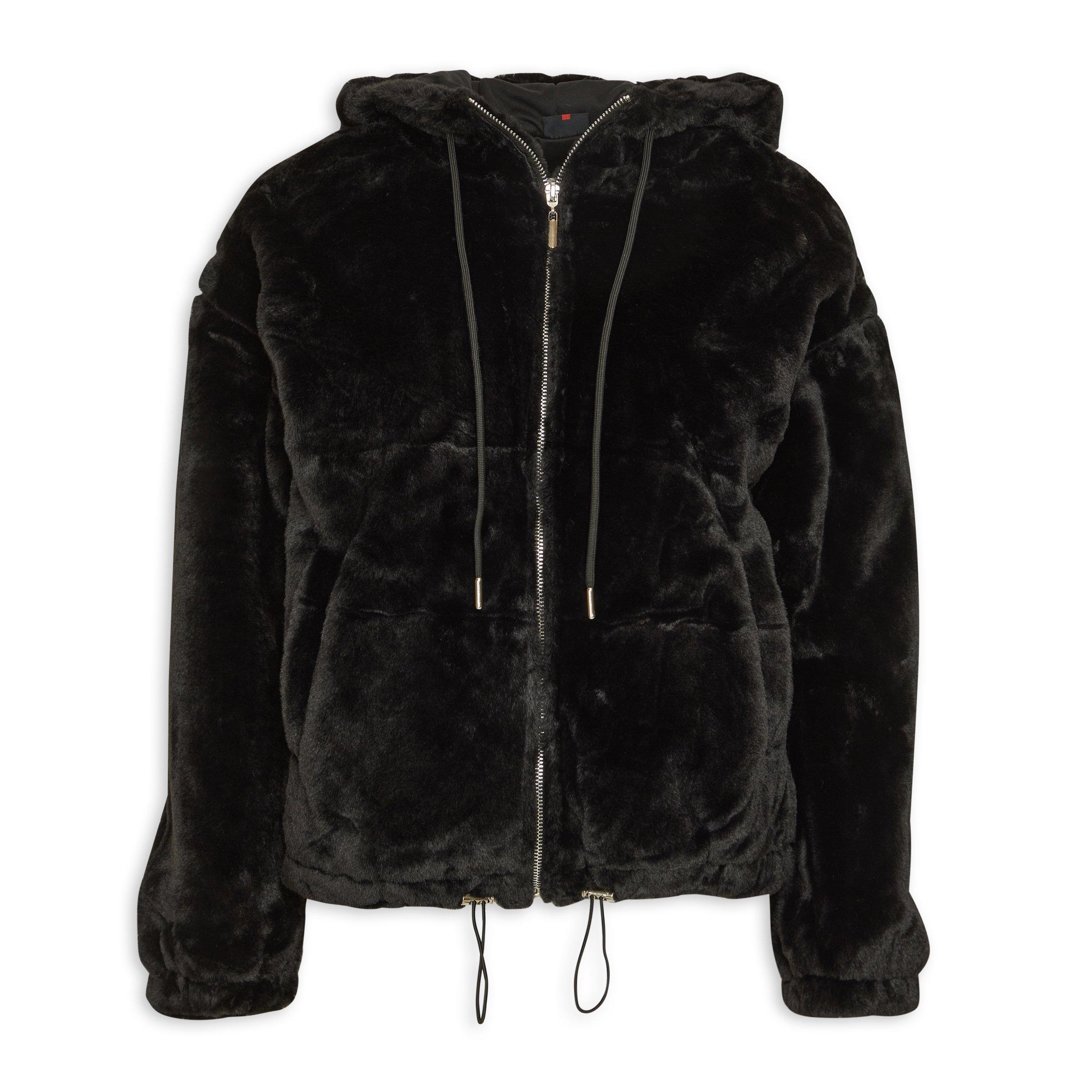 Black Hooded Fur Jacket (3132120) | Identity