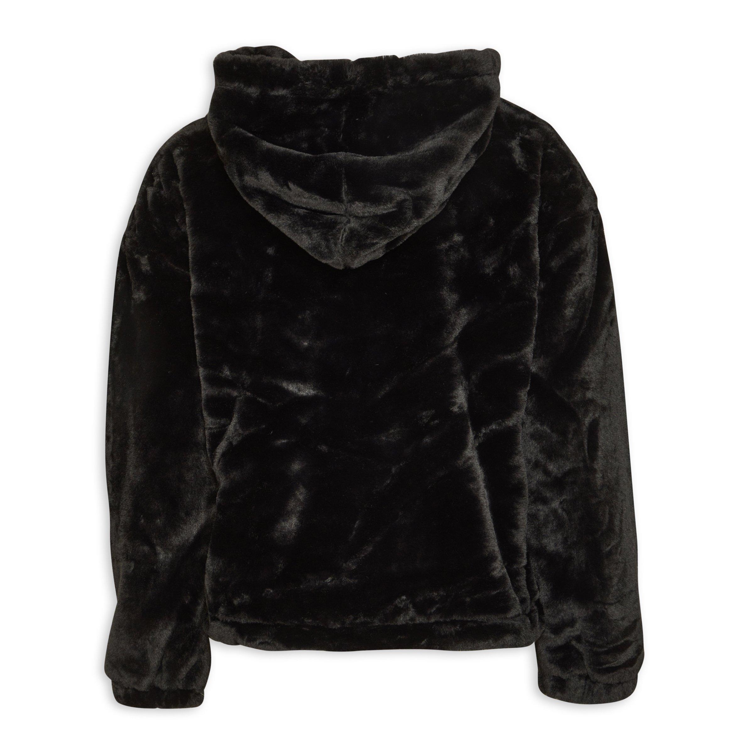 Black Hooded Fur Jacket (3132120) | Identity