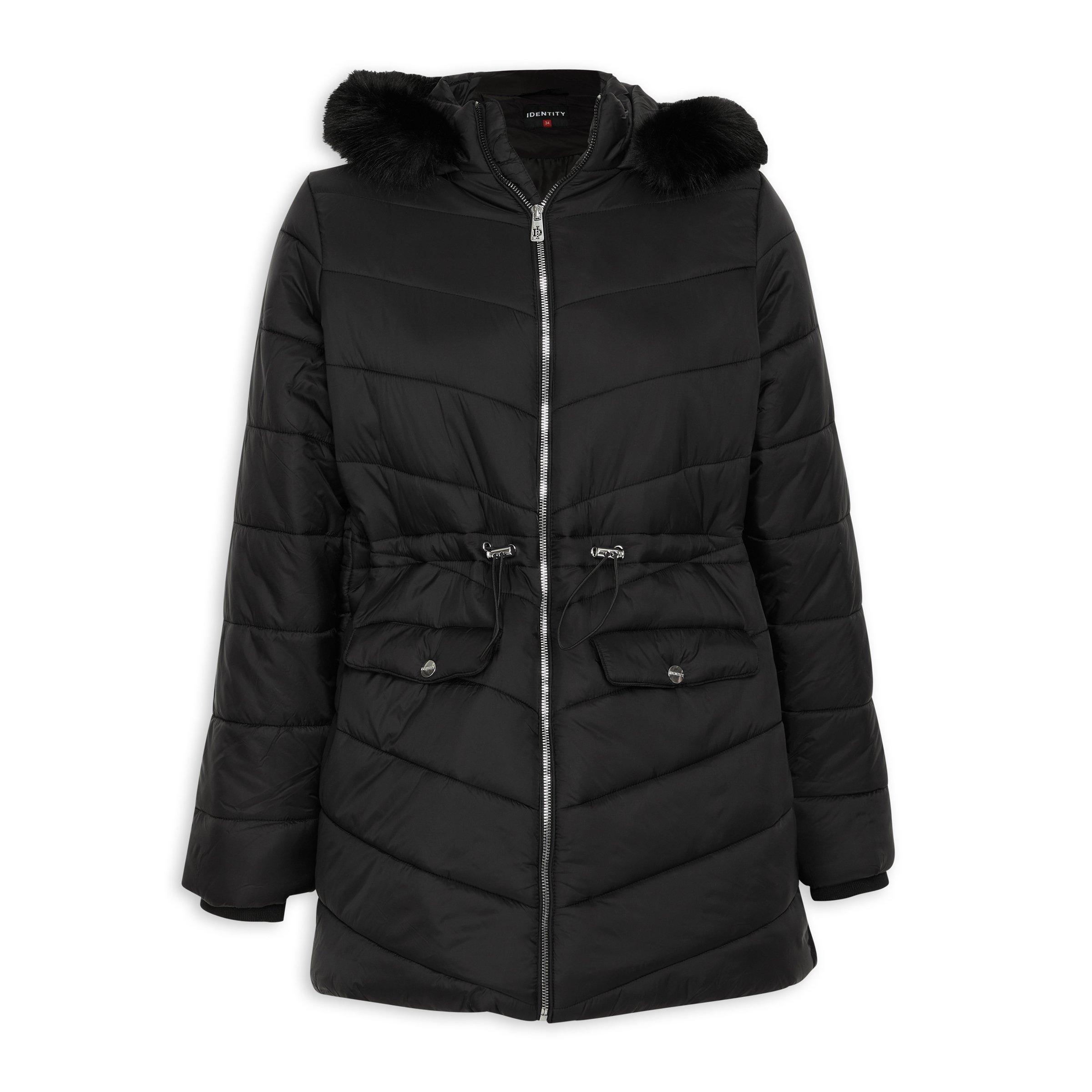Womens black puffer coat fur hood hotsell