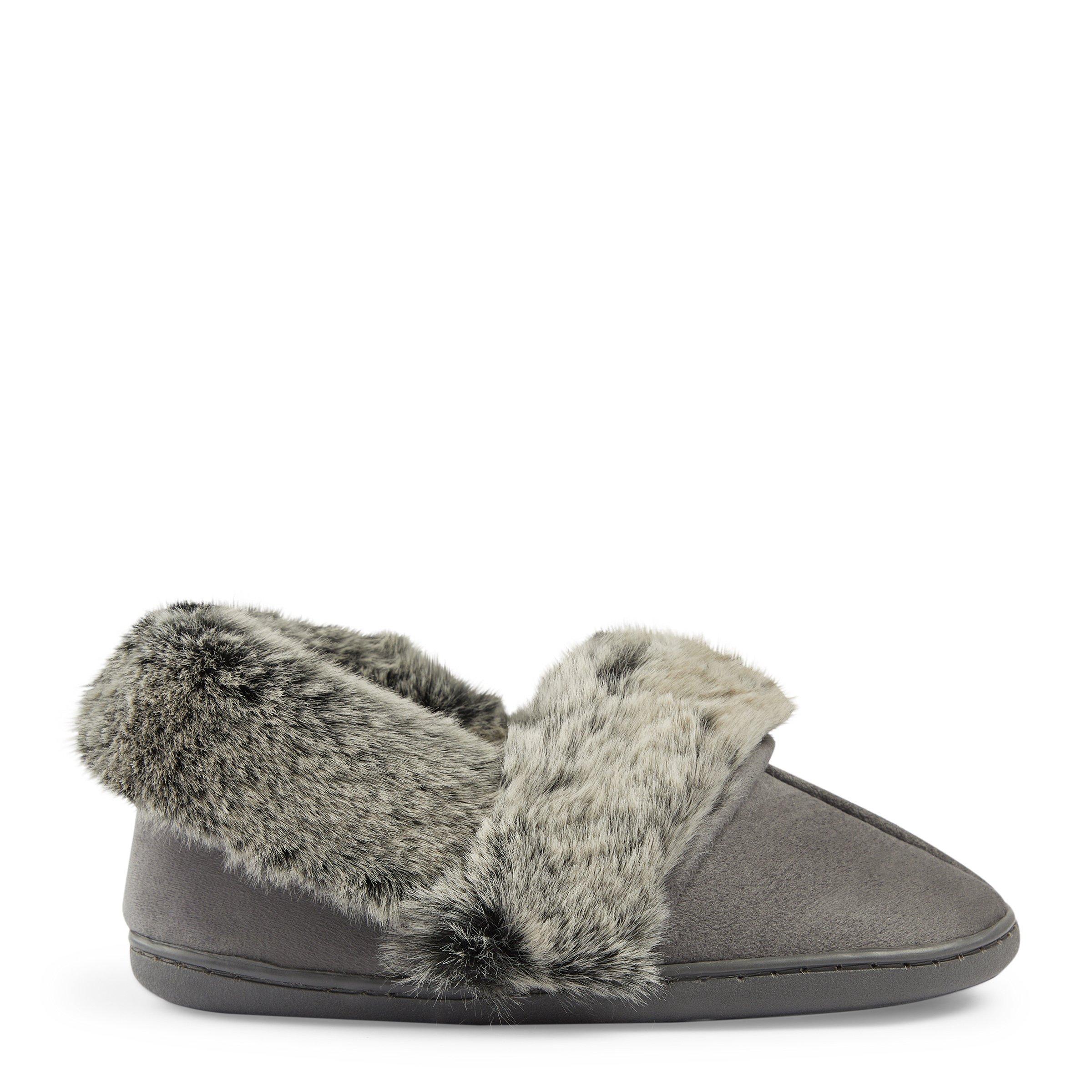 Charcoal Faux Fur Detail Slippers (3138870) | Skiny