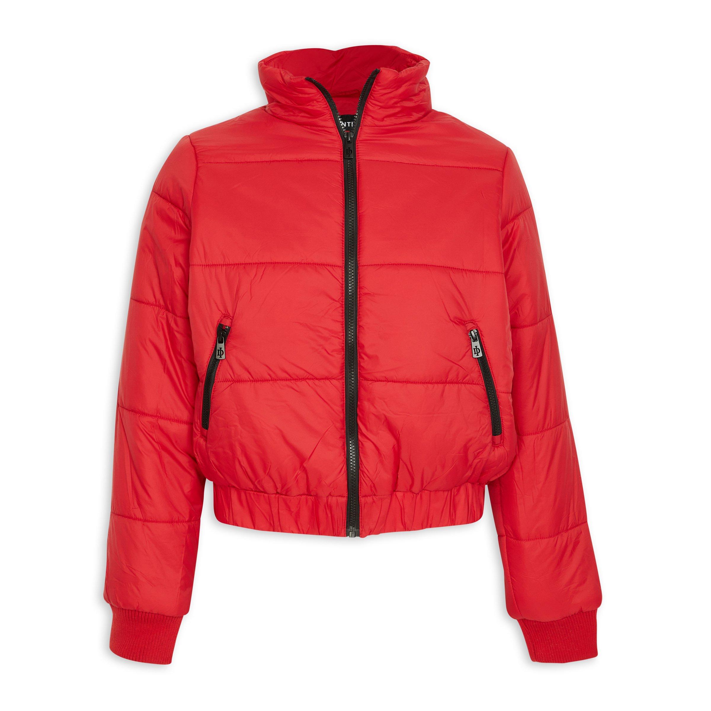 Cropped red puffer best sale