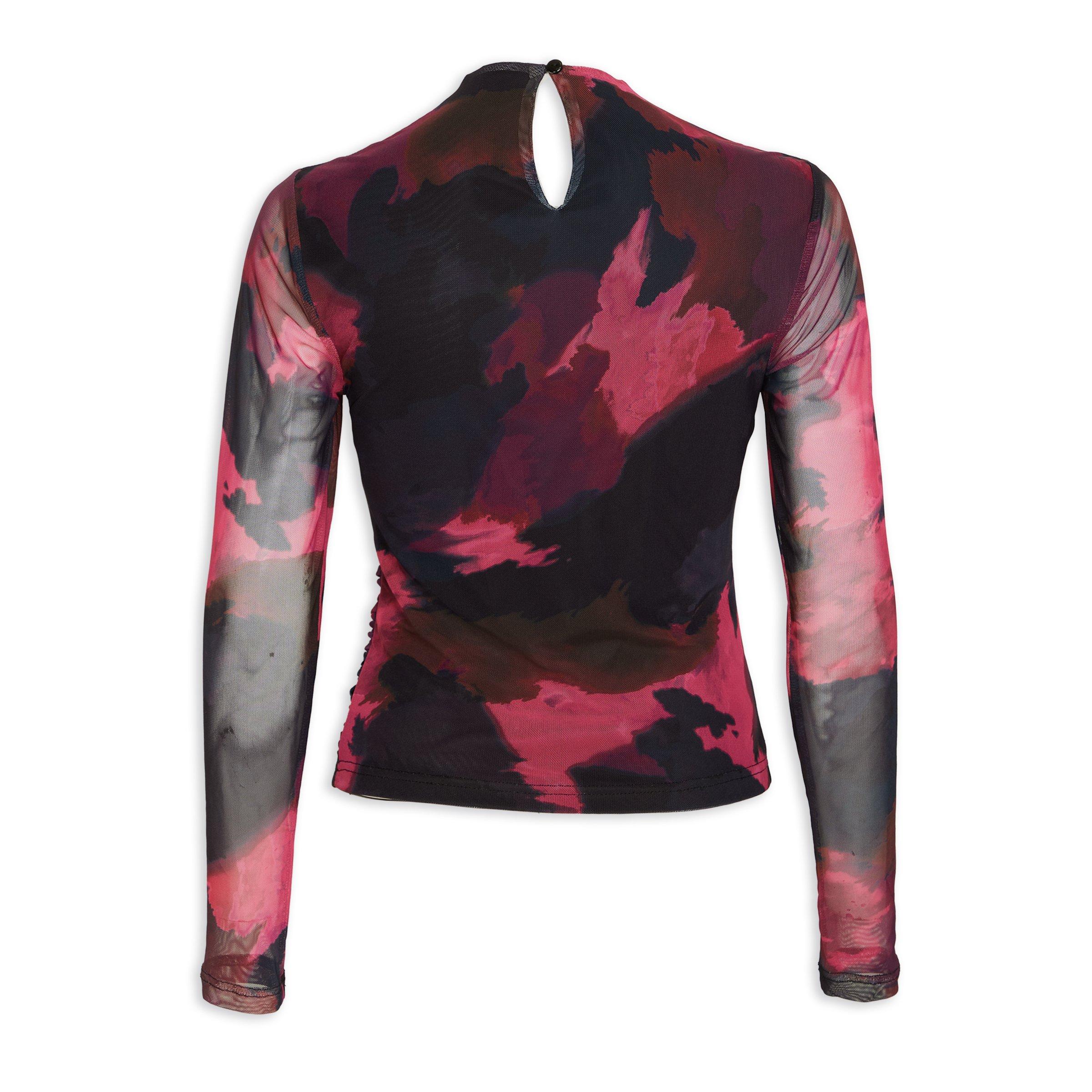 Pink Mesh Printed Top (3147048) | Identity