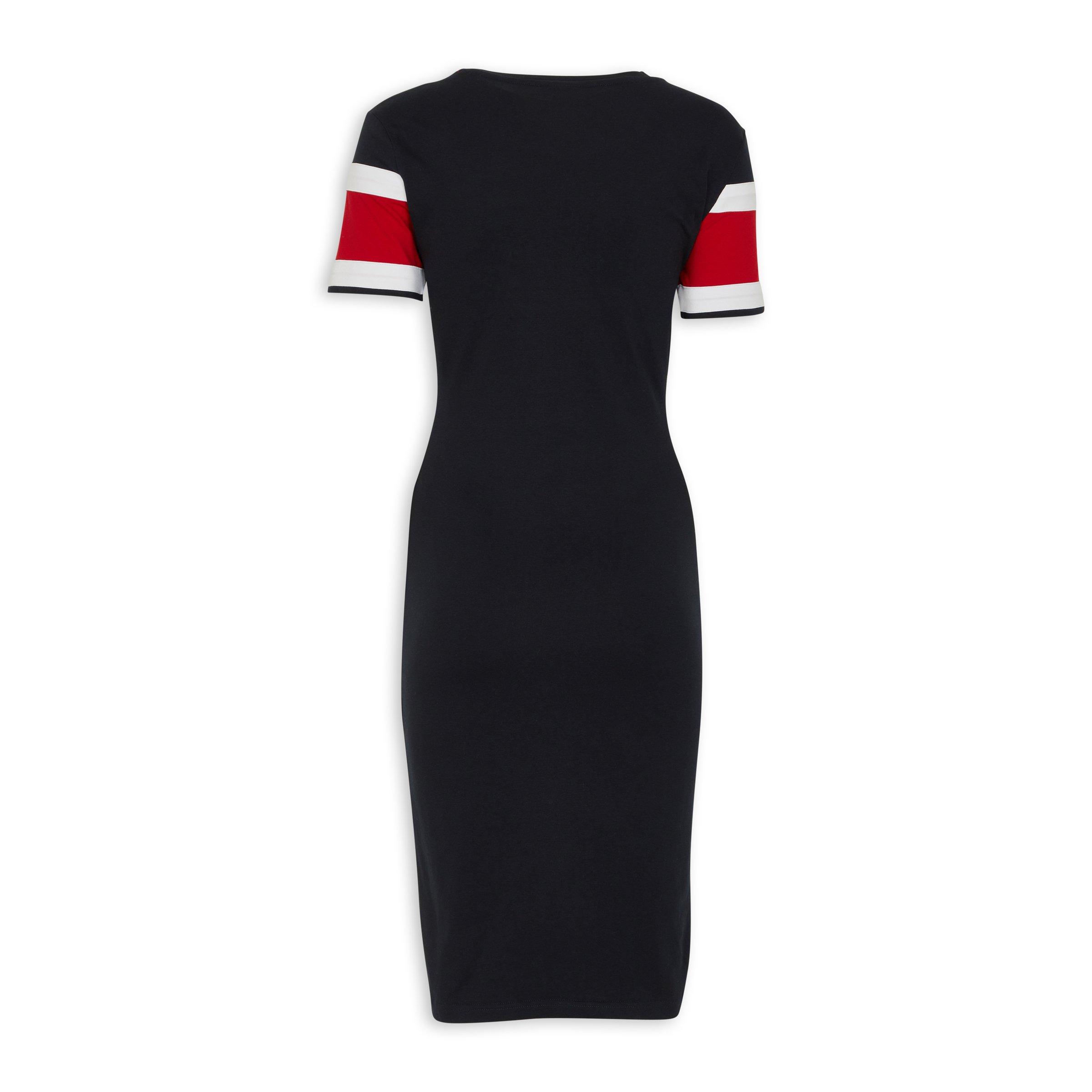 Red and black bodycon dress top