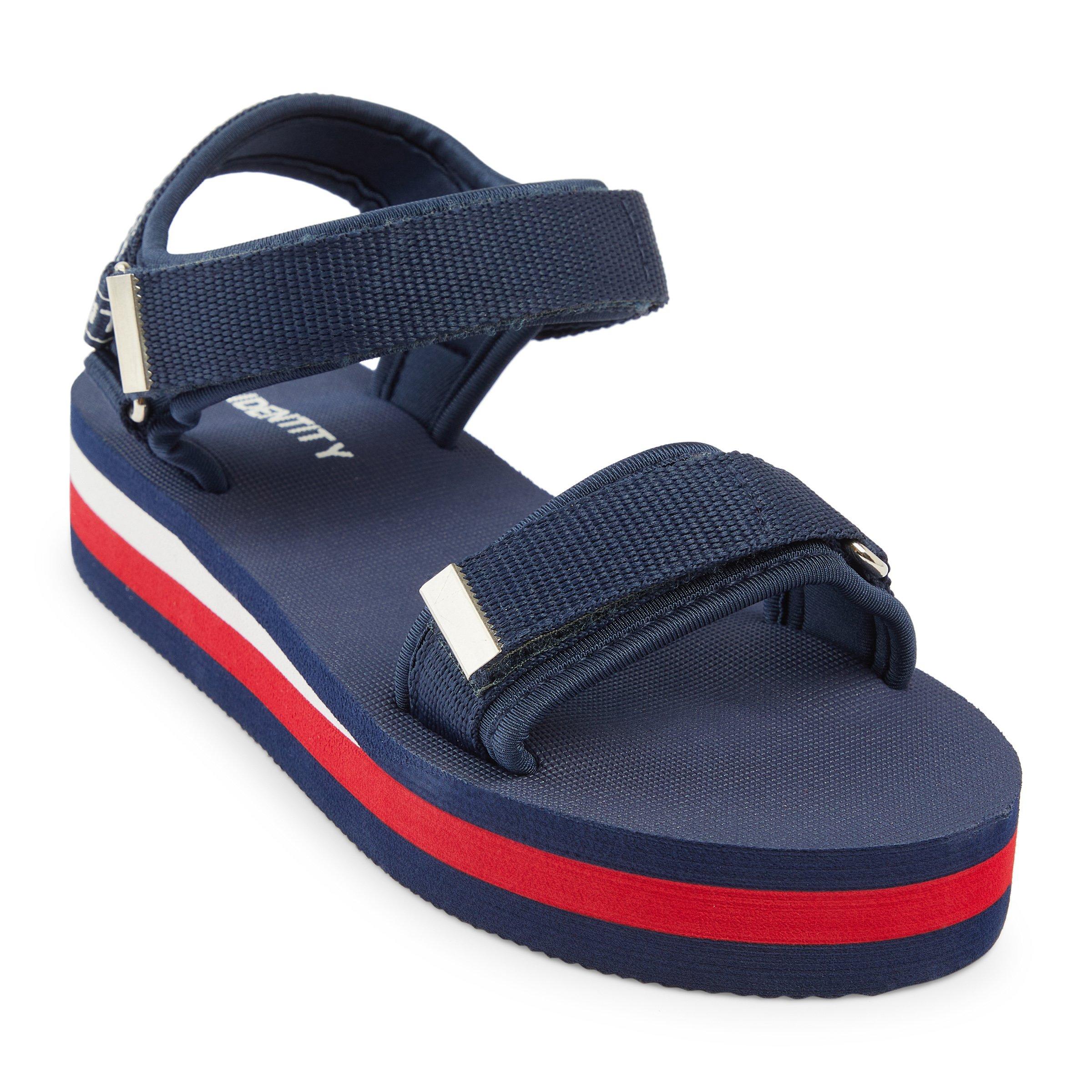 Navy and red sandals store