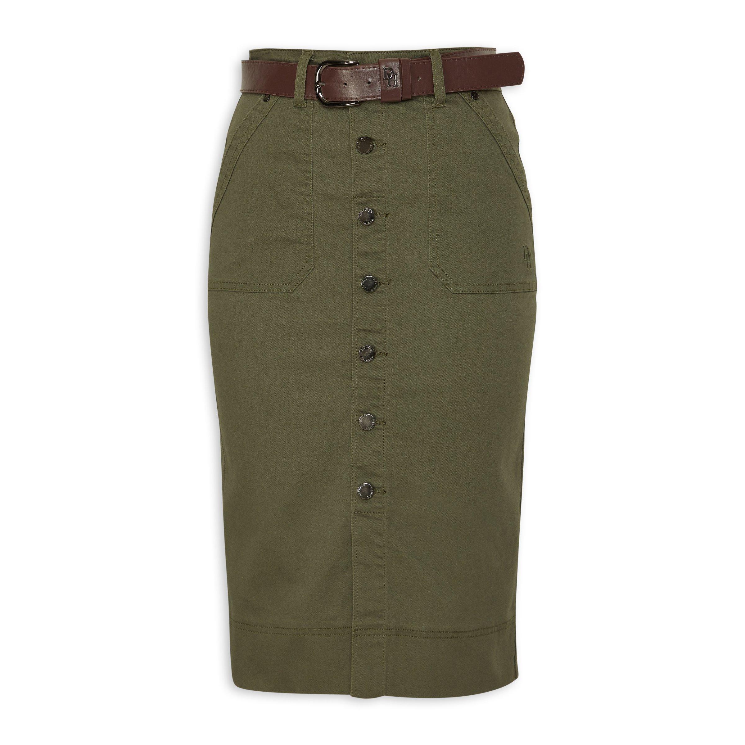 Green pencil skirt button hotsell