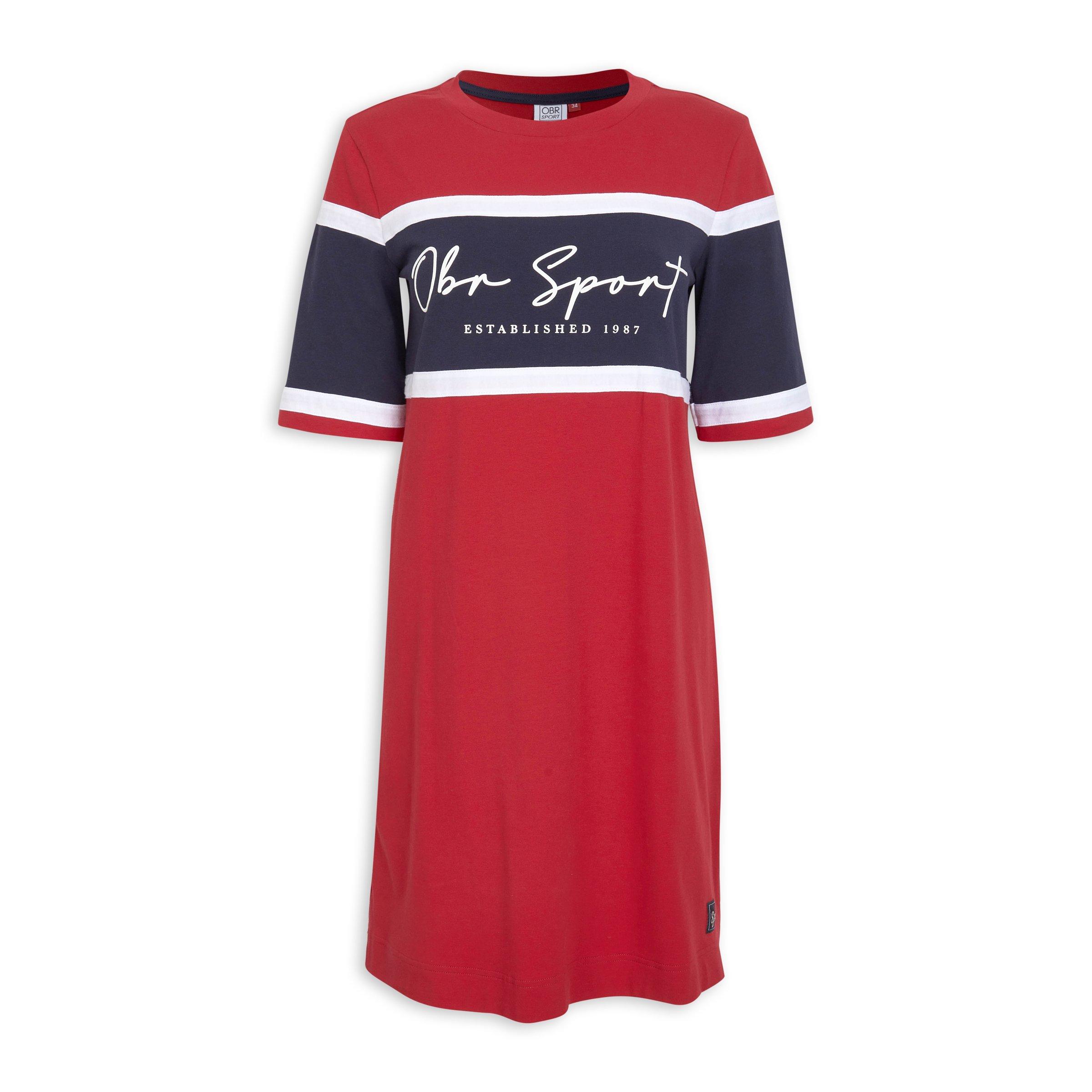 Red and white t shirt dress top