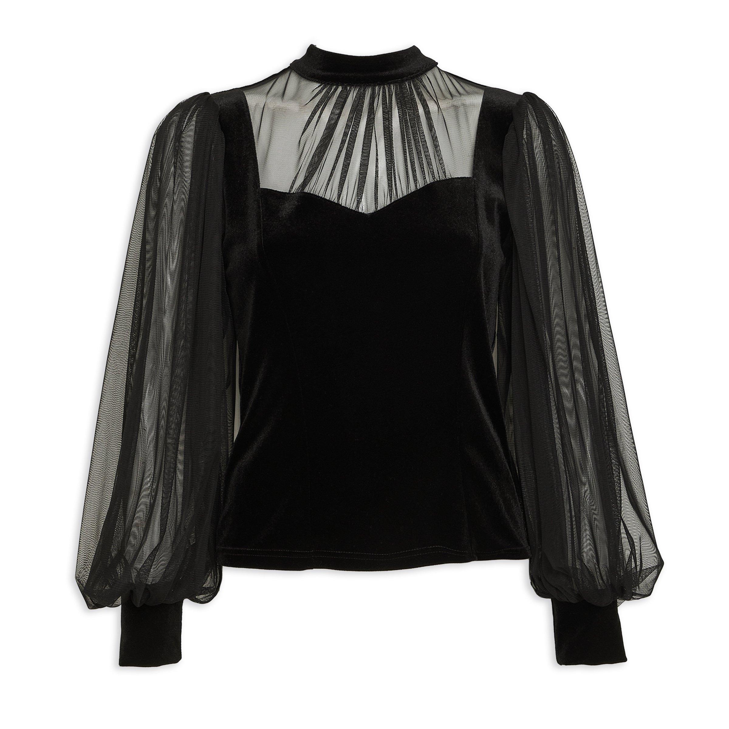 Black tops with chiffon sleeves on sale