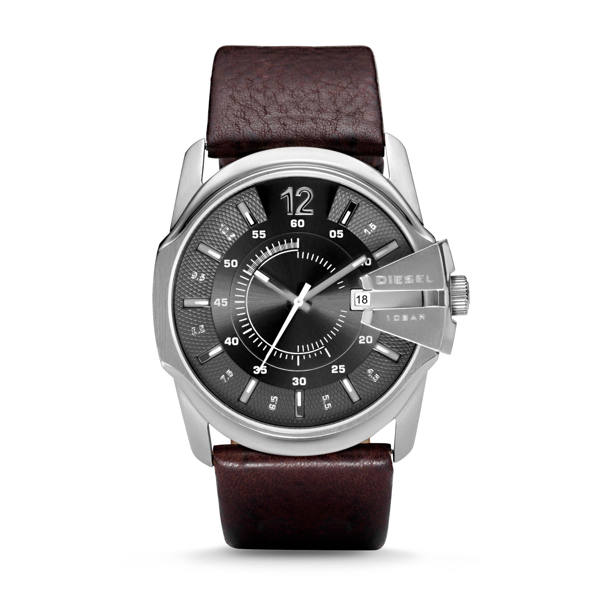 Diesel Men s DZ1206 Not So Basic Round Brown Leather Strap Watch Diesel Men s Not So Basic Watch Grey Size One Size Fits All