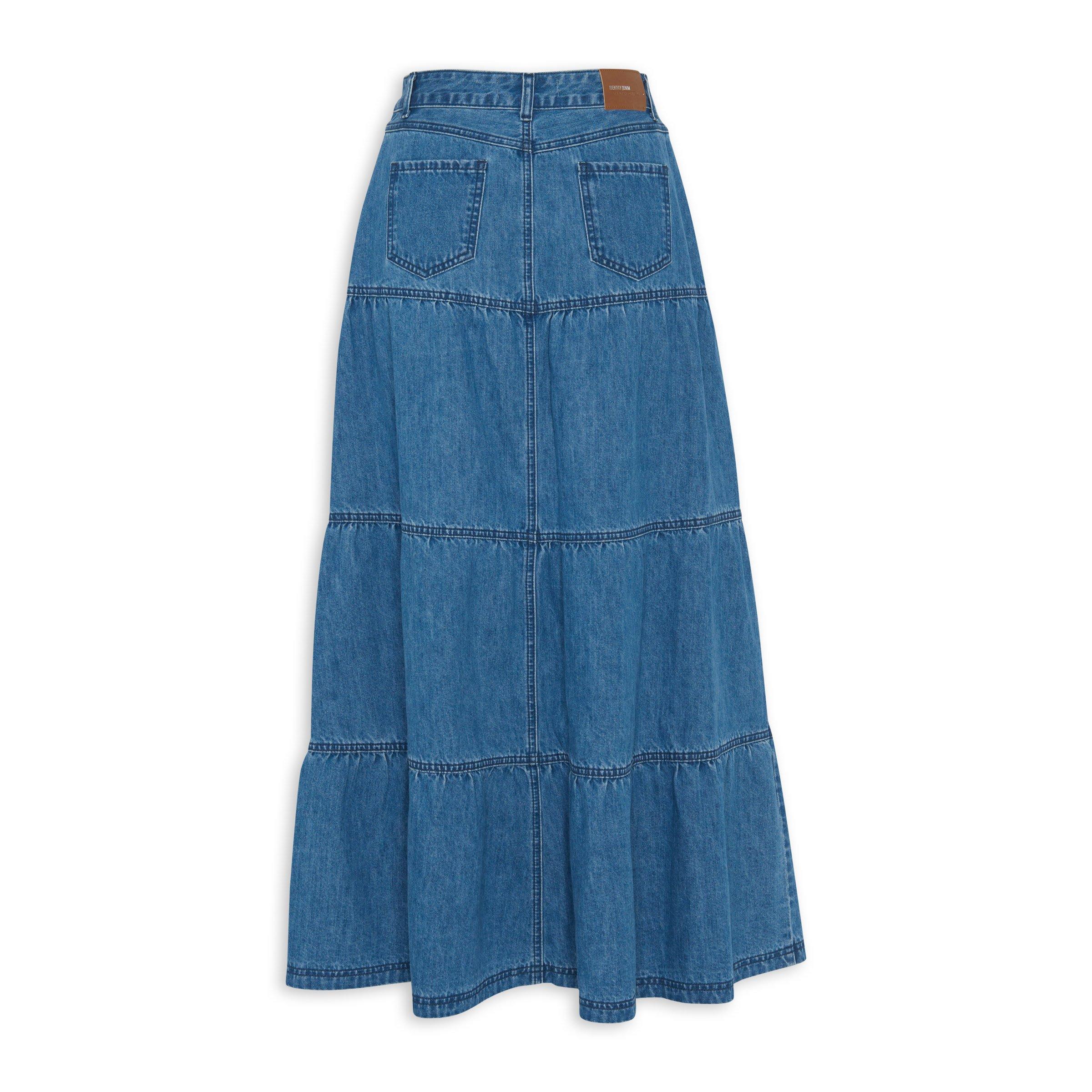 Blue Tiered Button Through Skirt (3152098) | Identity