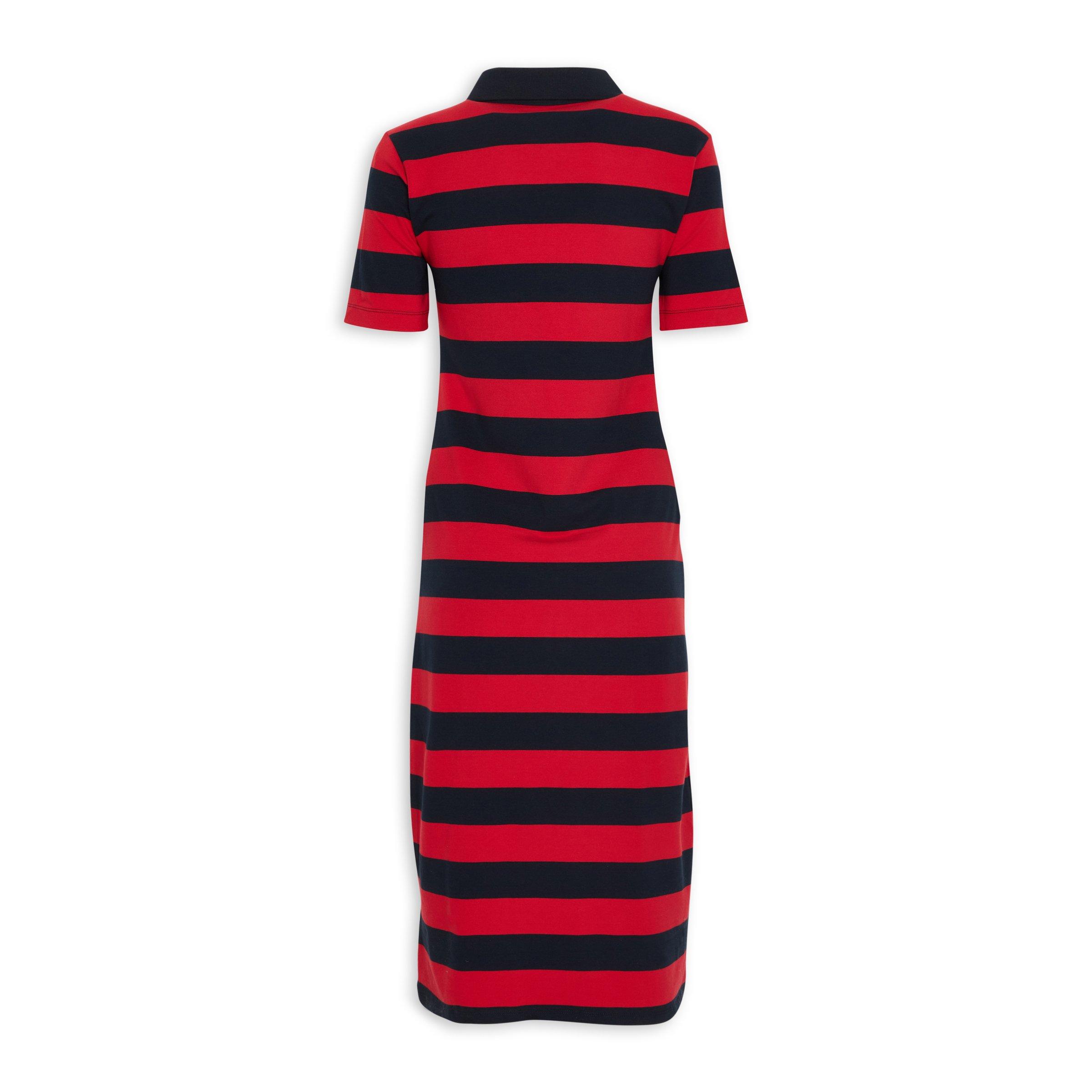 Red black striped dress top