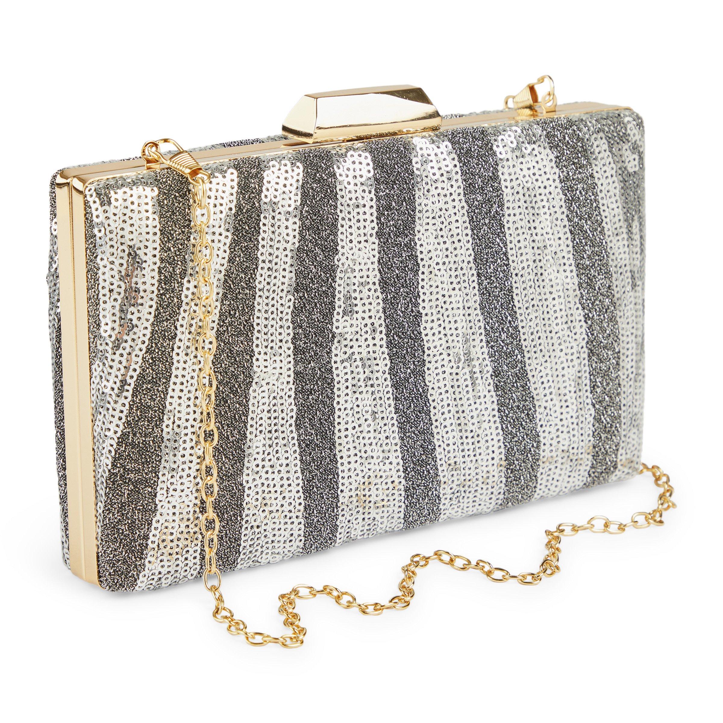 Silver sequin clutch bag sale