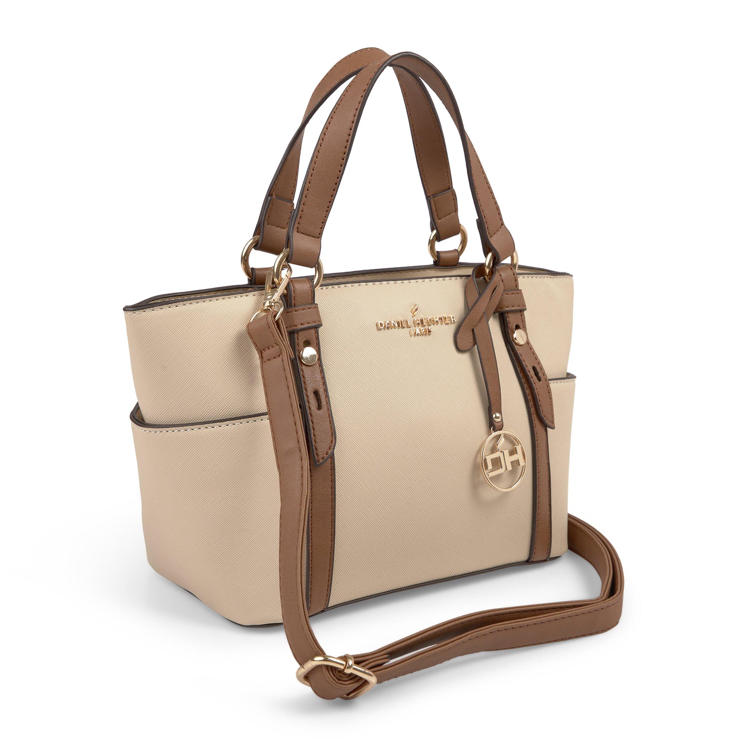 Beige leather tote bag on sale