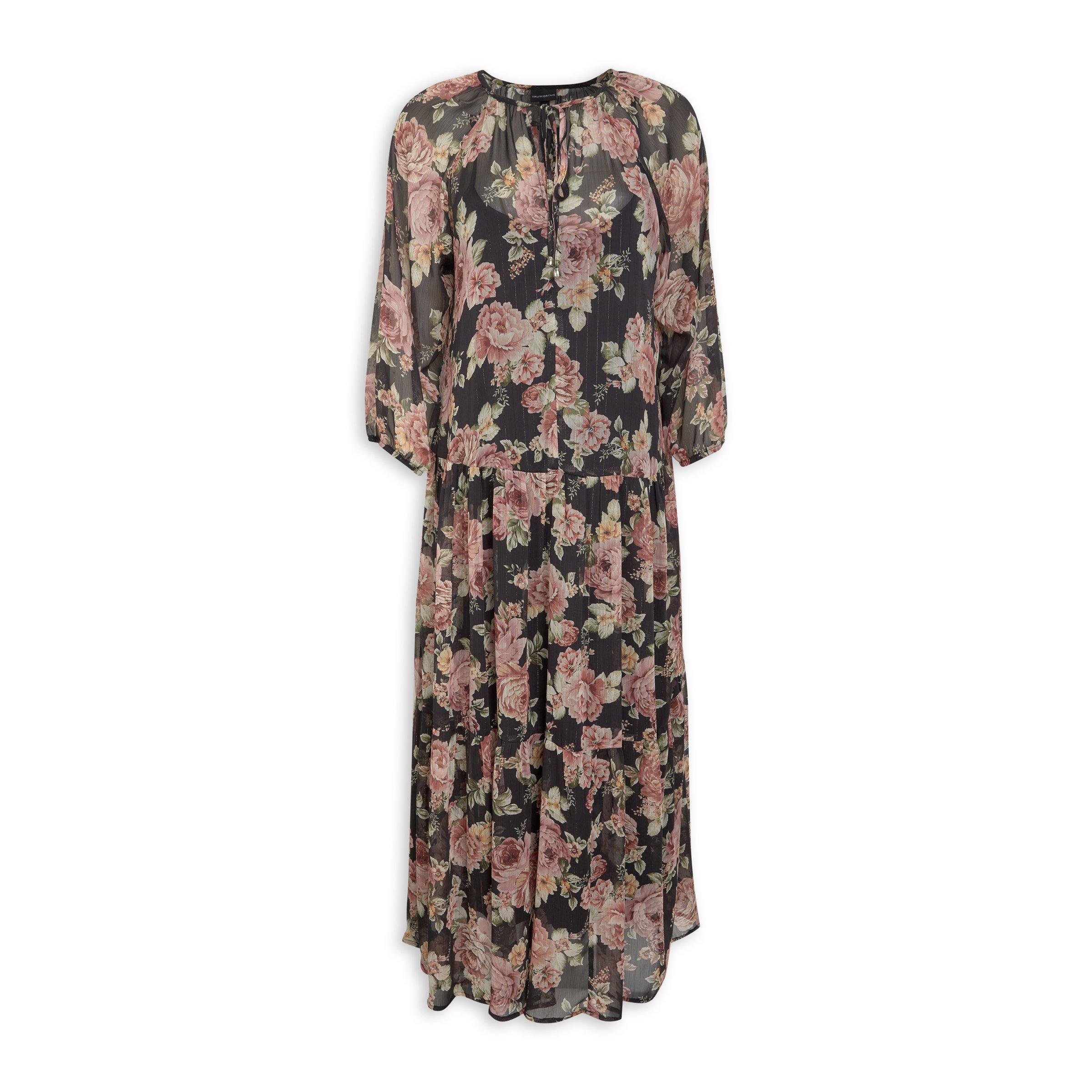 Black Floral Printed Fit and Flare Dress 3153153 Truworths