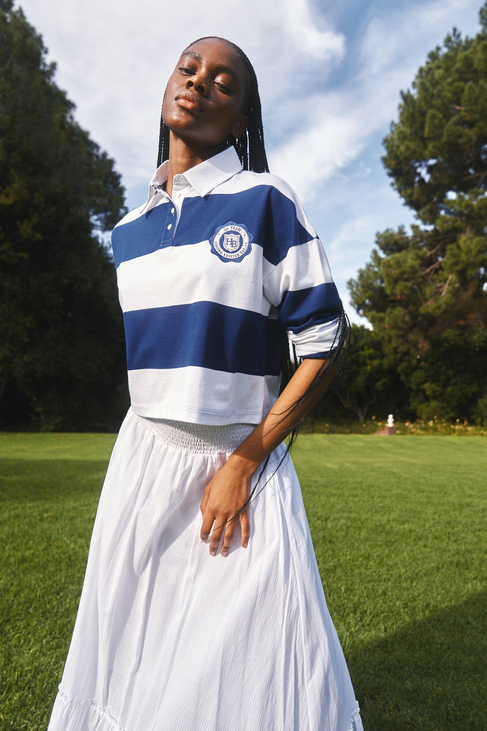 Navy and Blue Striped Rugby Jersey (3154741) | Hey Betty