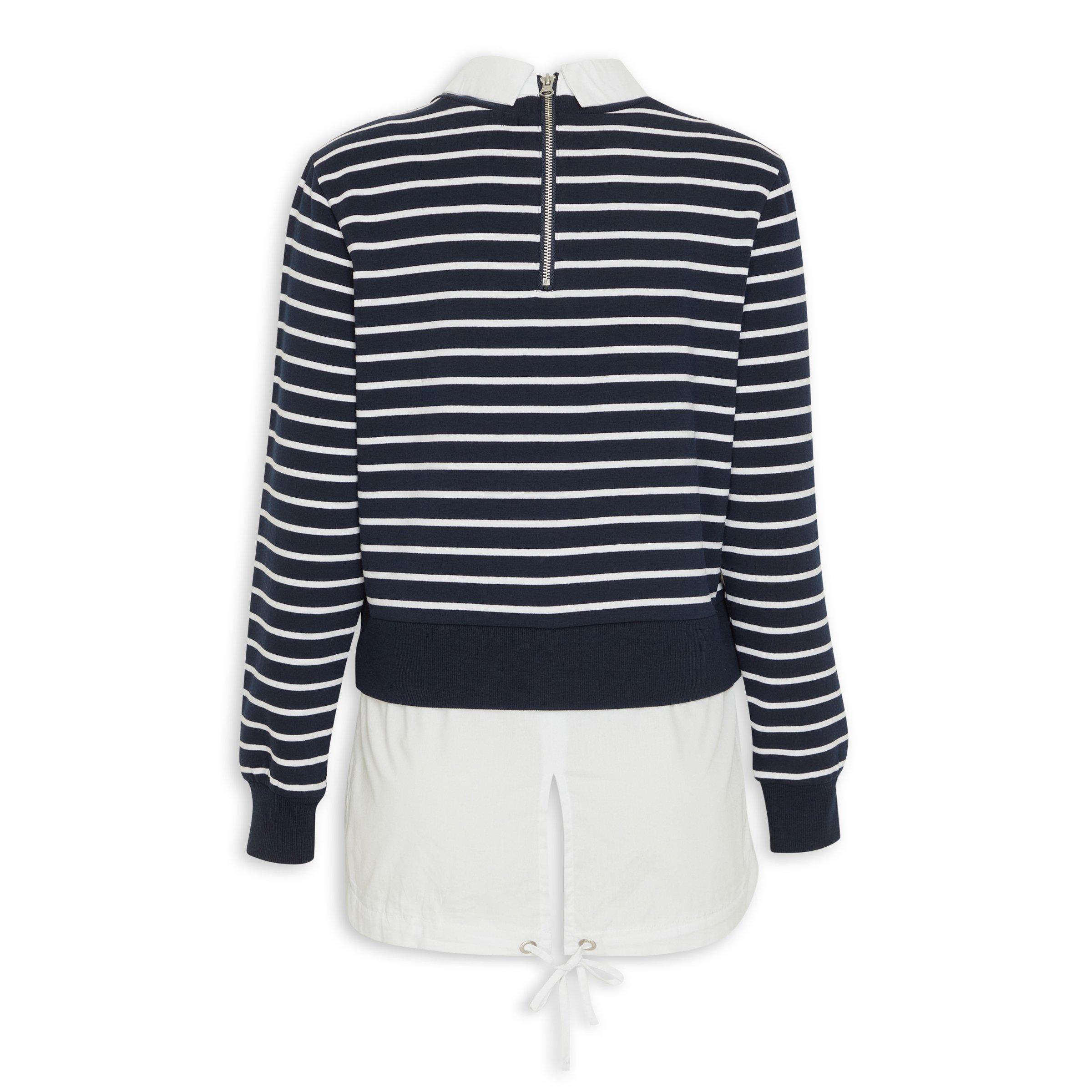 Navy Striped Twofer Sweat Top And Shirt (3156577) | TRS