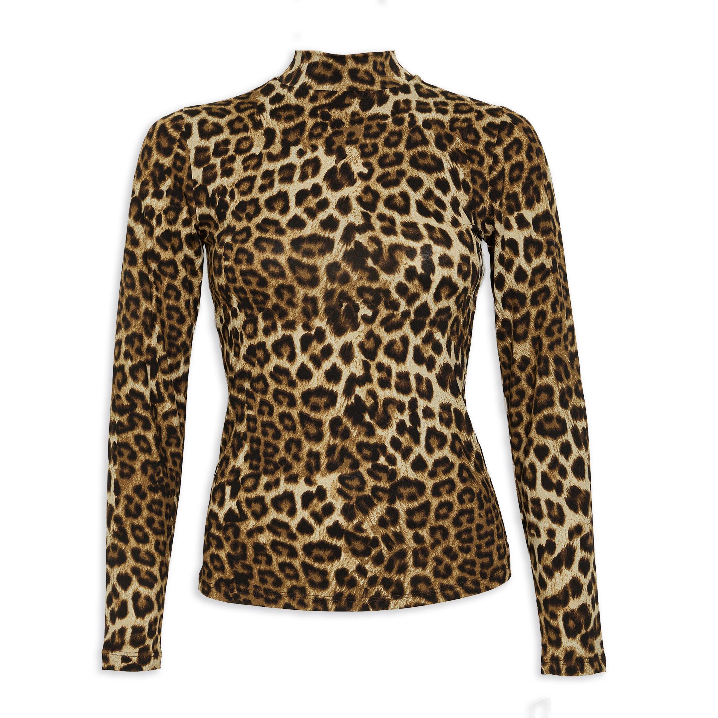 Animal Print Polo Neck Top