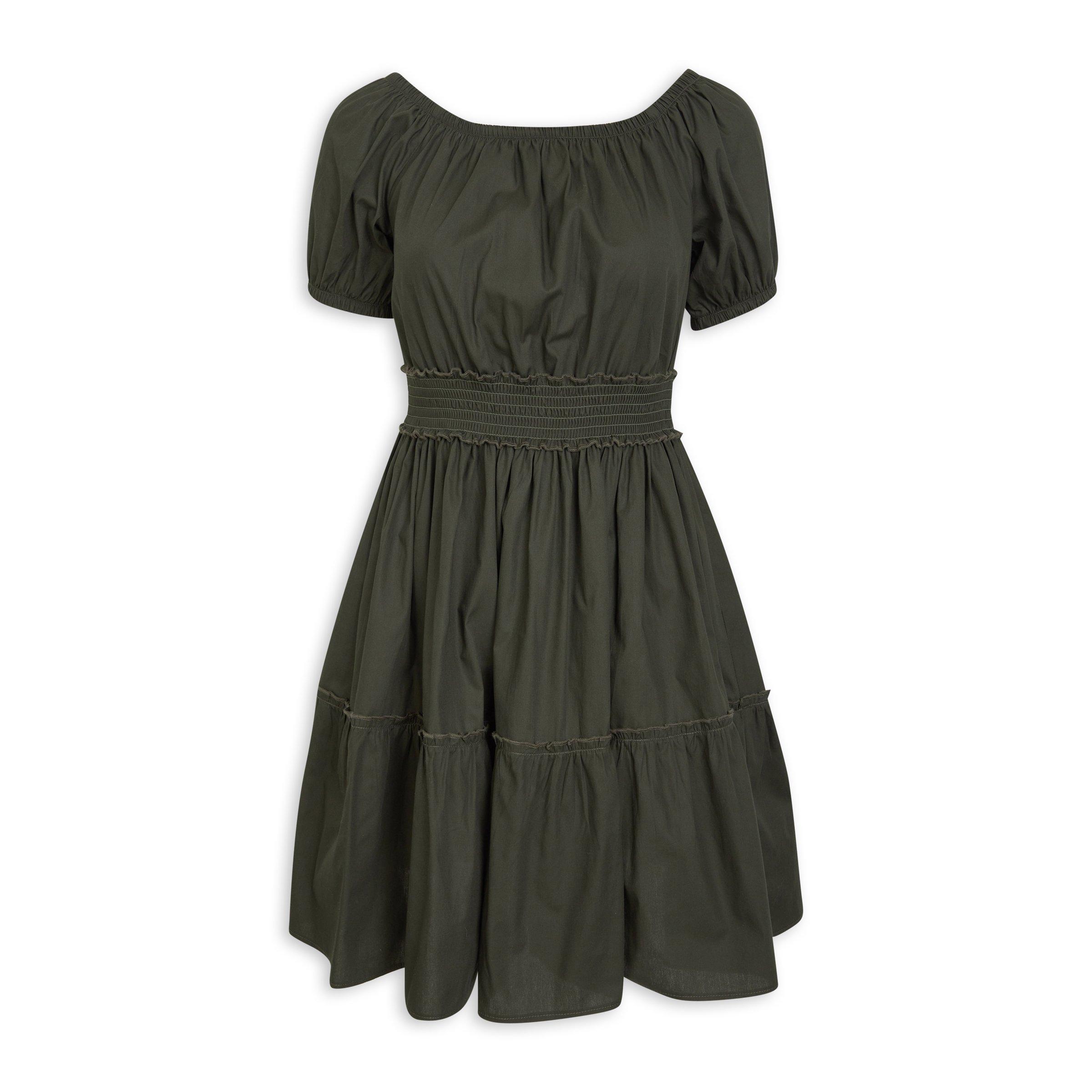 Khaki Green Fit and Flare Dress (3158053) | Identity