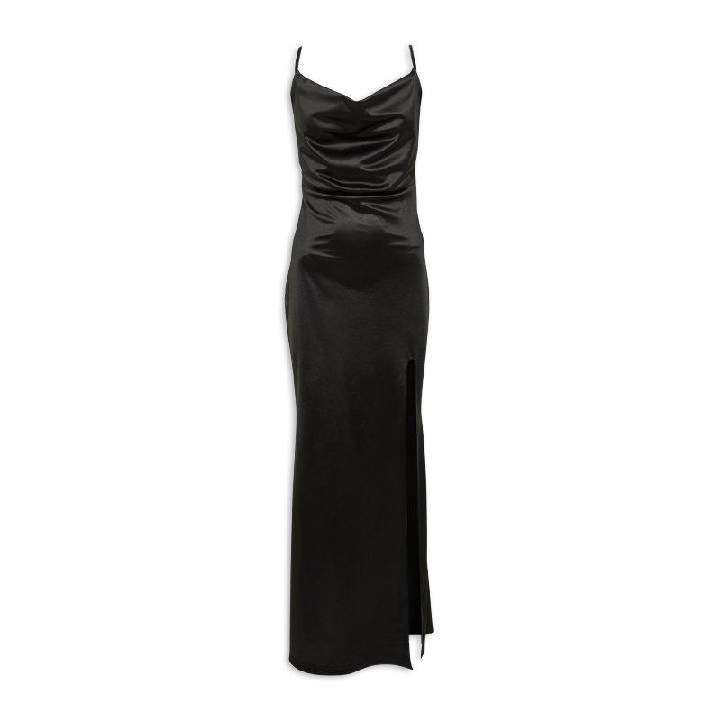 Womens black satin dress discount