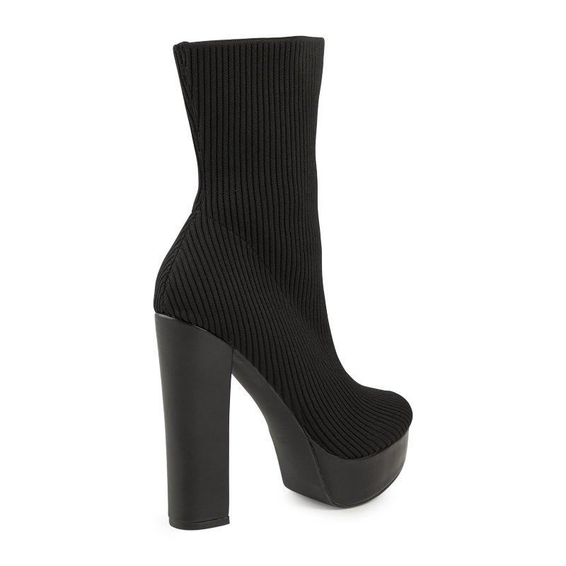 【Assumption】 Black Nylon Block Heel Boot (3161606) | Chic