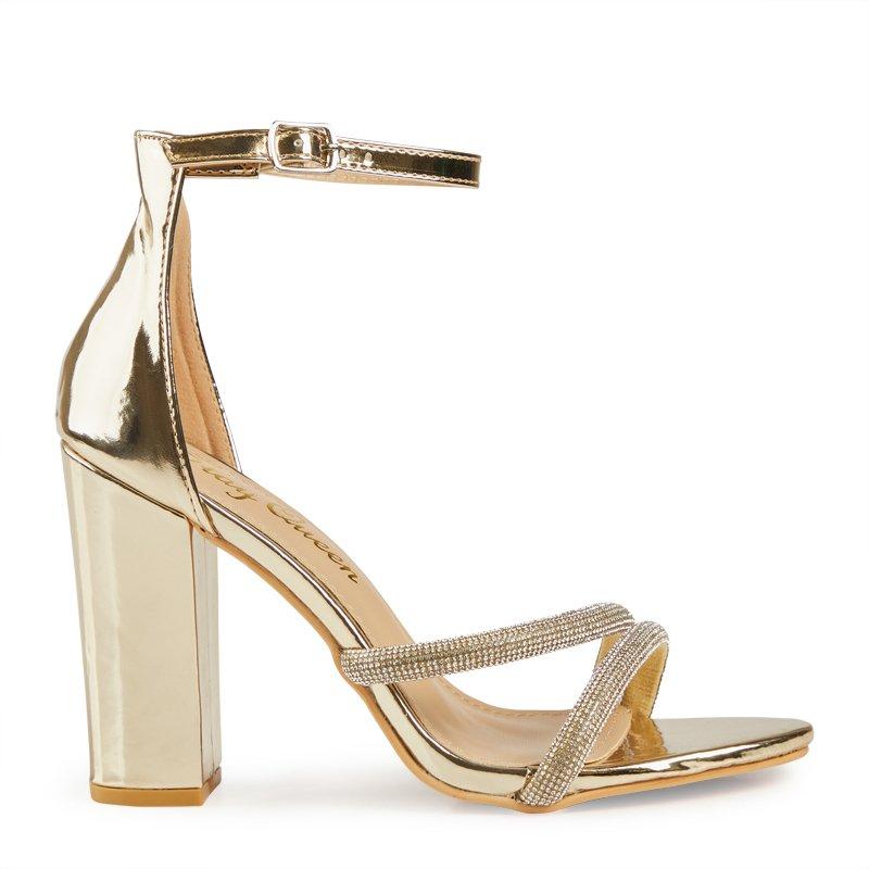 Gold Block Heel Ankle Tie Sandal 3164261 Slay Queen