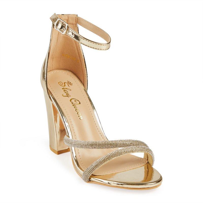 Gold Block Heel Ankle Tie Sandal 3164261 Slay Queen