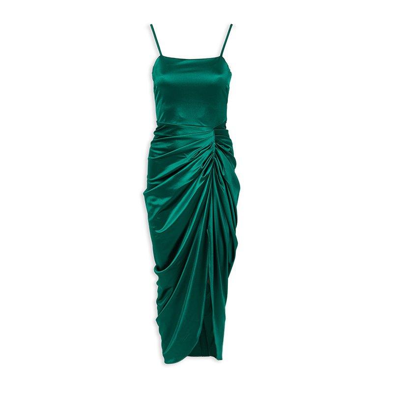 Emerald Green Lace Up Satin Maxi Dress 3164303 Kameo