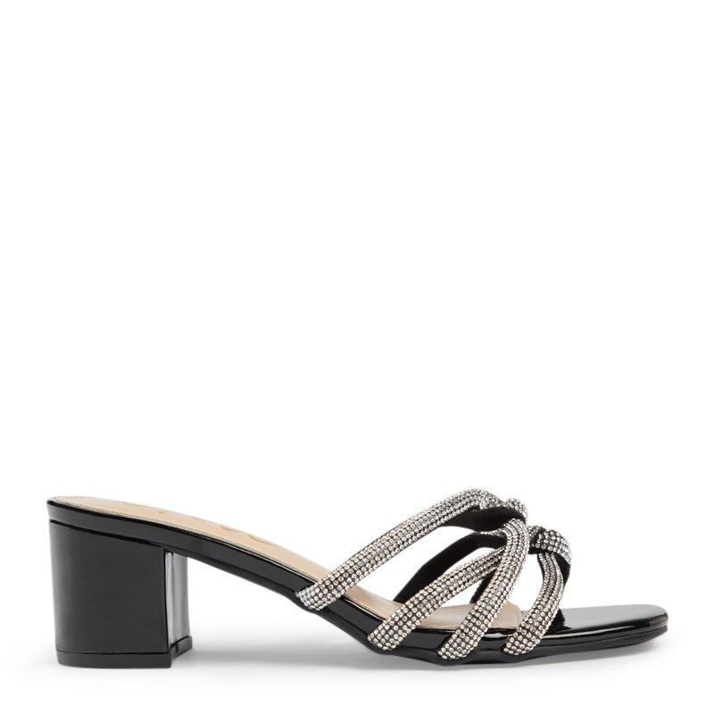 Black Pu Low Block Heel Strappy Upper Sandal