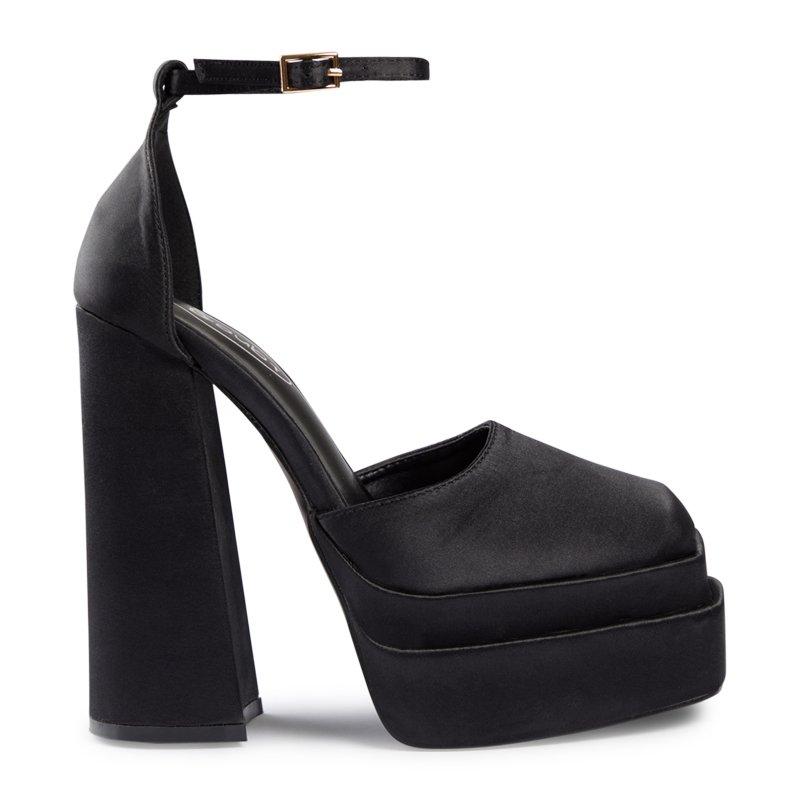 Black Satin Closed Toe Platform Shoe