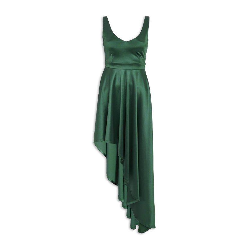 Emerald Satin Asymmetric Dress (3170676) | Miss Friday