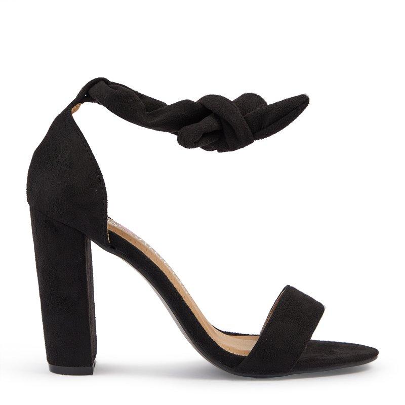 Black Suede Block Heel Ankle Tie Sandal 3170855 Sexy with Attitude