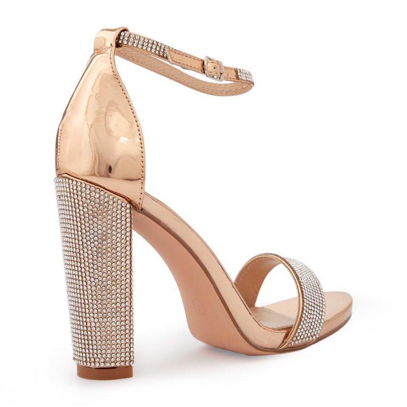 Rose Gold Block Heel Diamante Sandal 3171059 Slay Queen